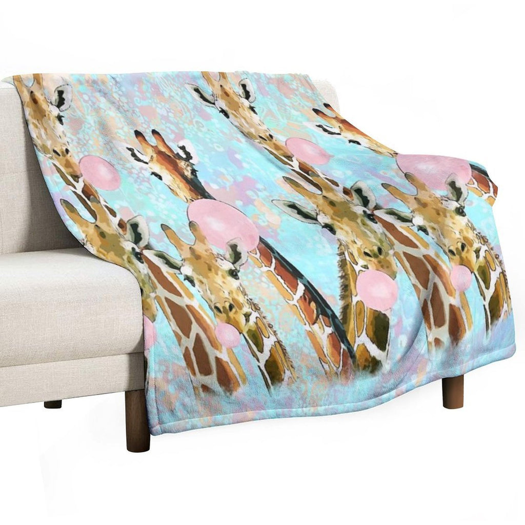 Watercolor Giraffes with Bubblegum, Funny Animals, Cute, Kawaii Giraffe Multi-functional Throw Blanket