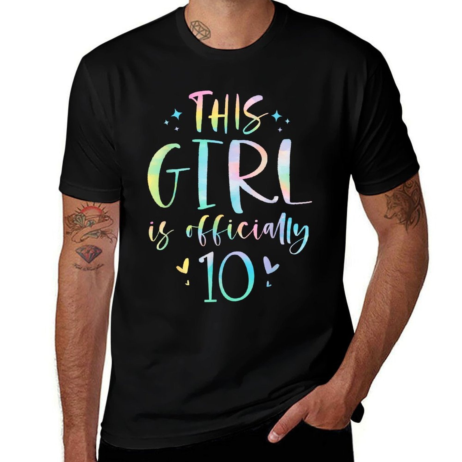 This Girl Is Officially 10 Ten Year Old 10th Birthday Girl  Rolled Sleeves T-Shirt