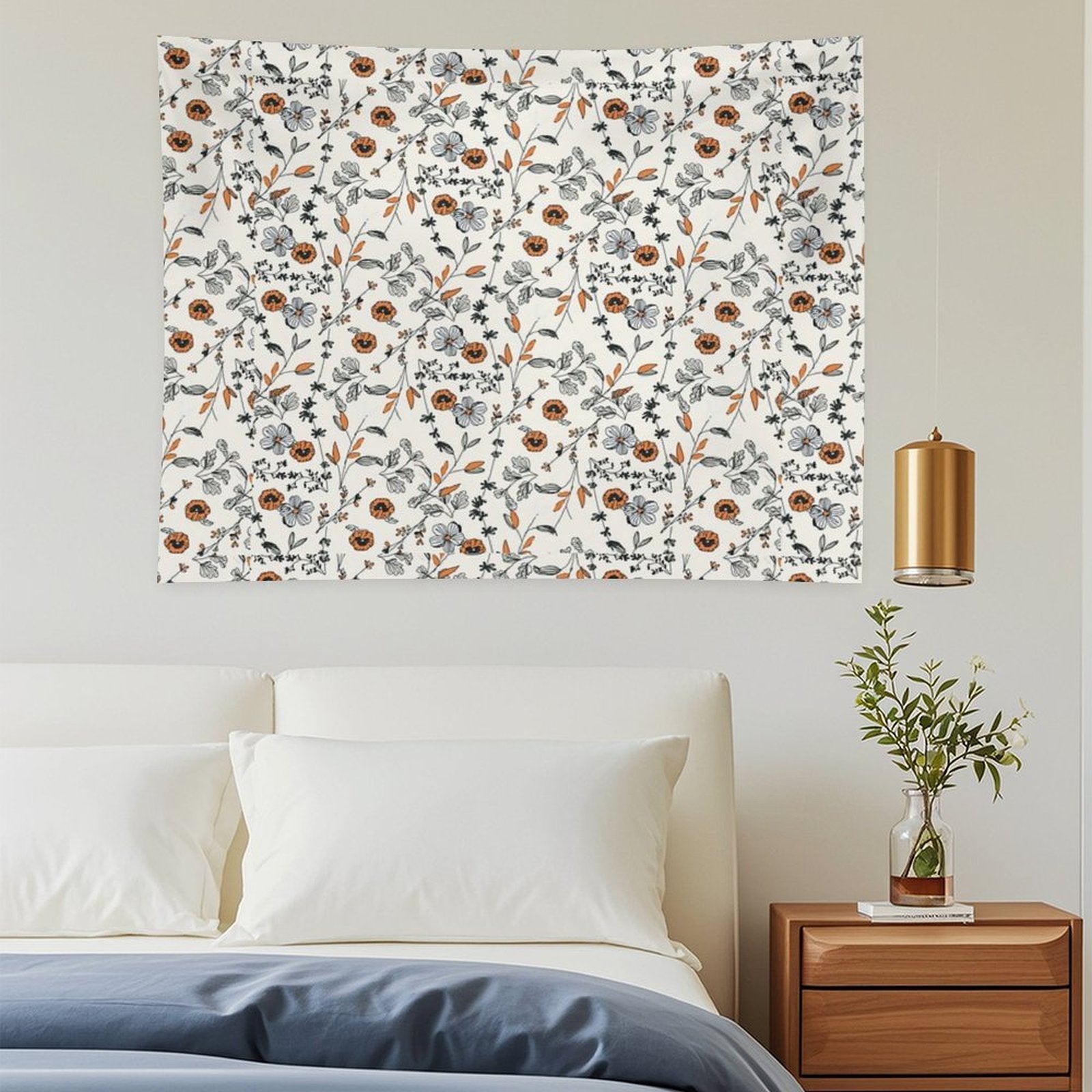 Orange Flower Pattern Tapestry
