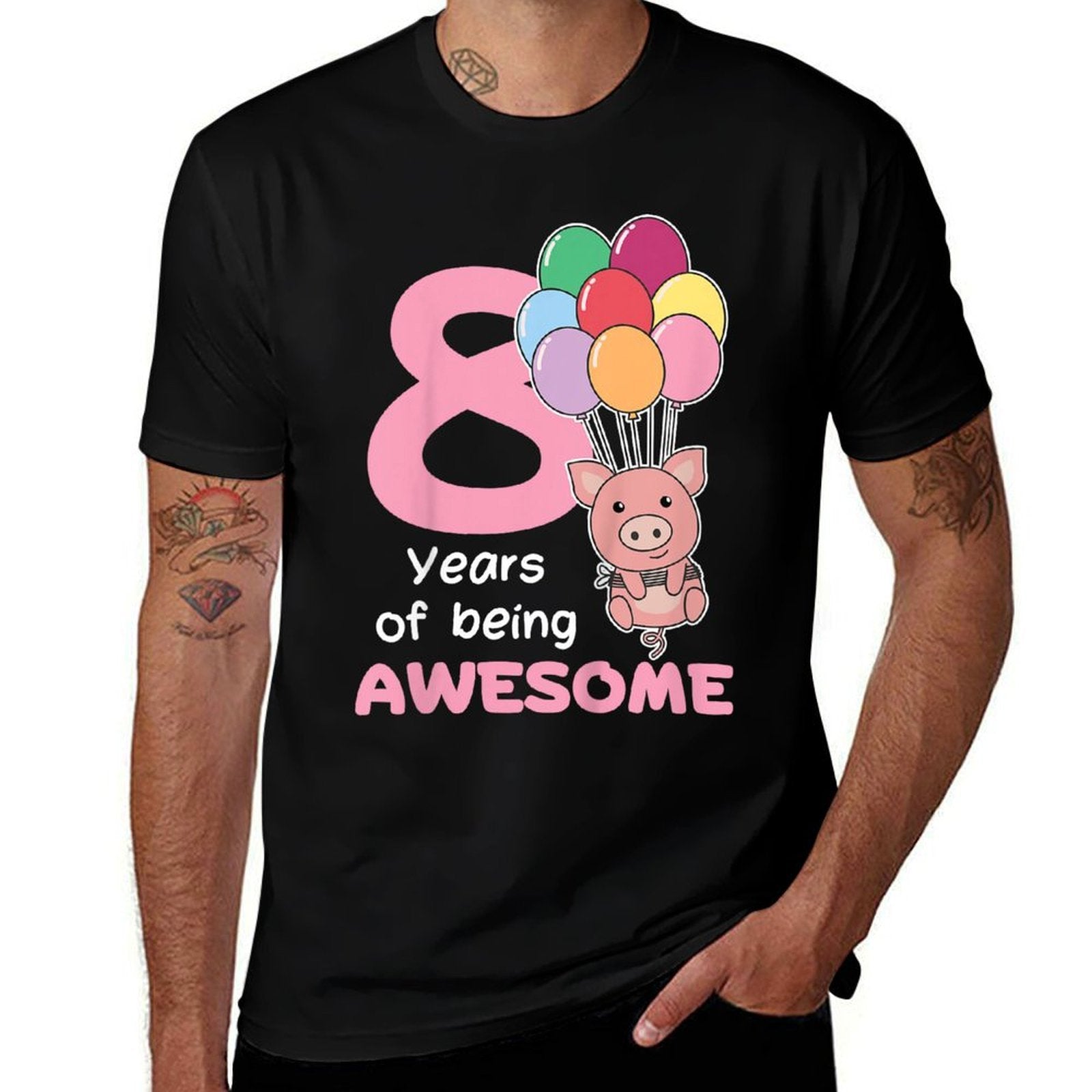 Kids Pig For 8th Birthday For Children Eight Years Old  Vintage-inspired T-Shirt