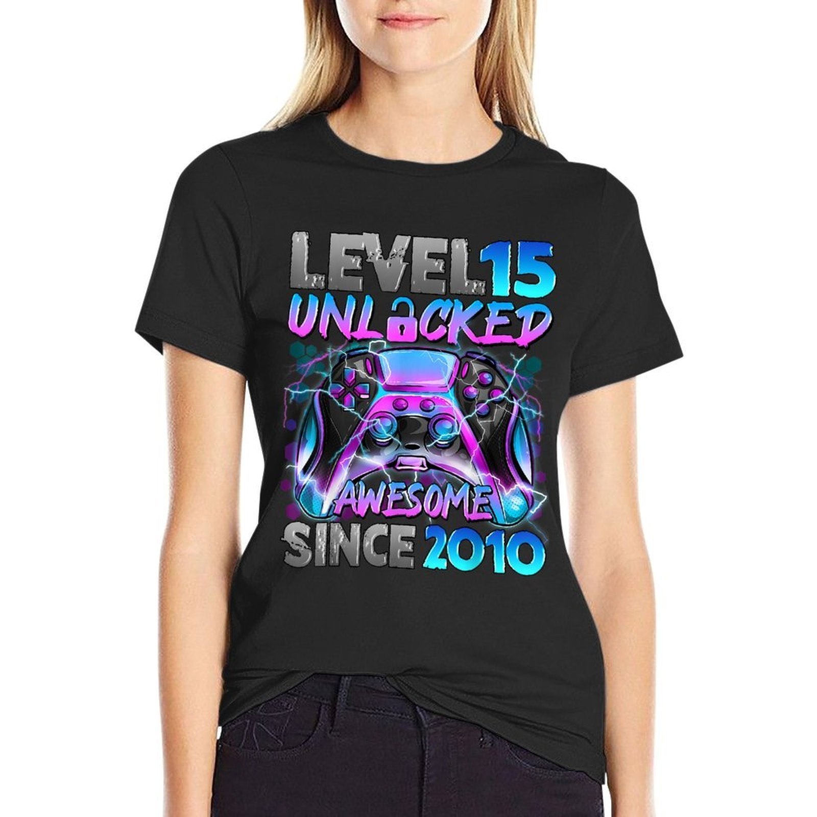 Level 15 Unlocked Video Gamer 15th Birthday Gift  Eco-friendly Material T-Shirt