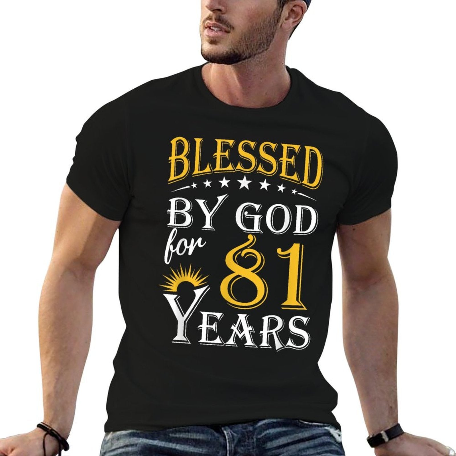 Vintage Blessed by God for 81 Years Happy 81st Birthday  Graphic-printed T-Shirt