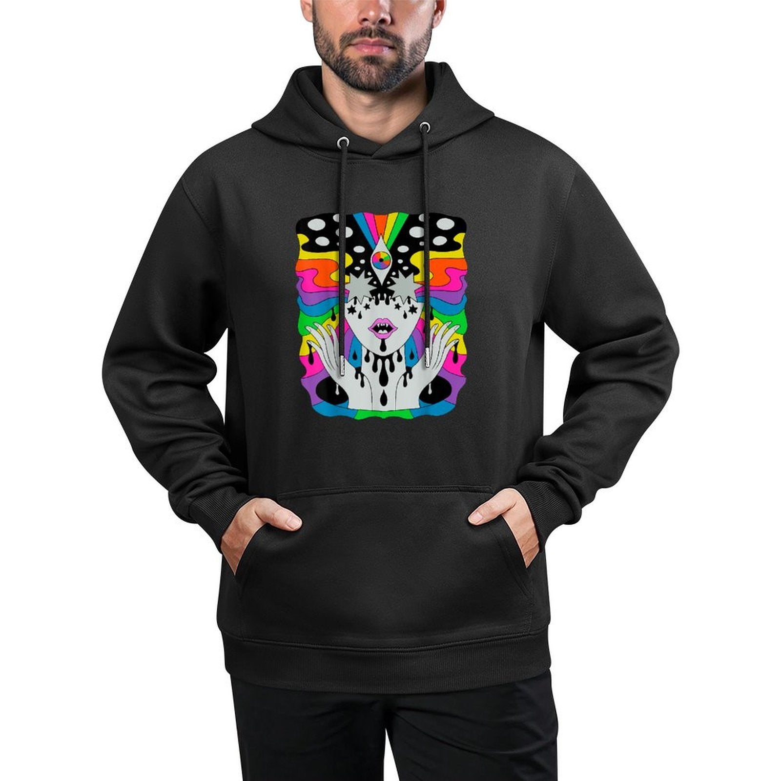 Colorful Psychedelic Girl Trippy Abstract Third Eye Vision Breathable Fabric Hoodie