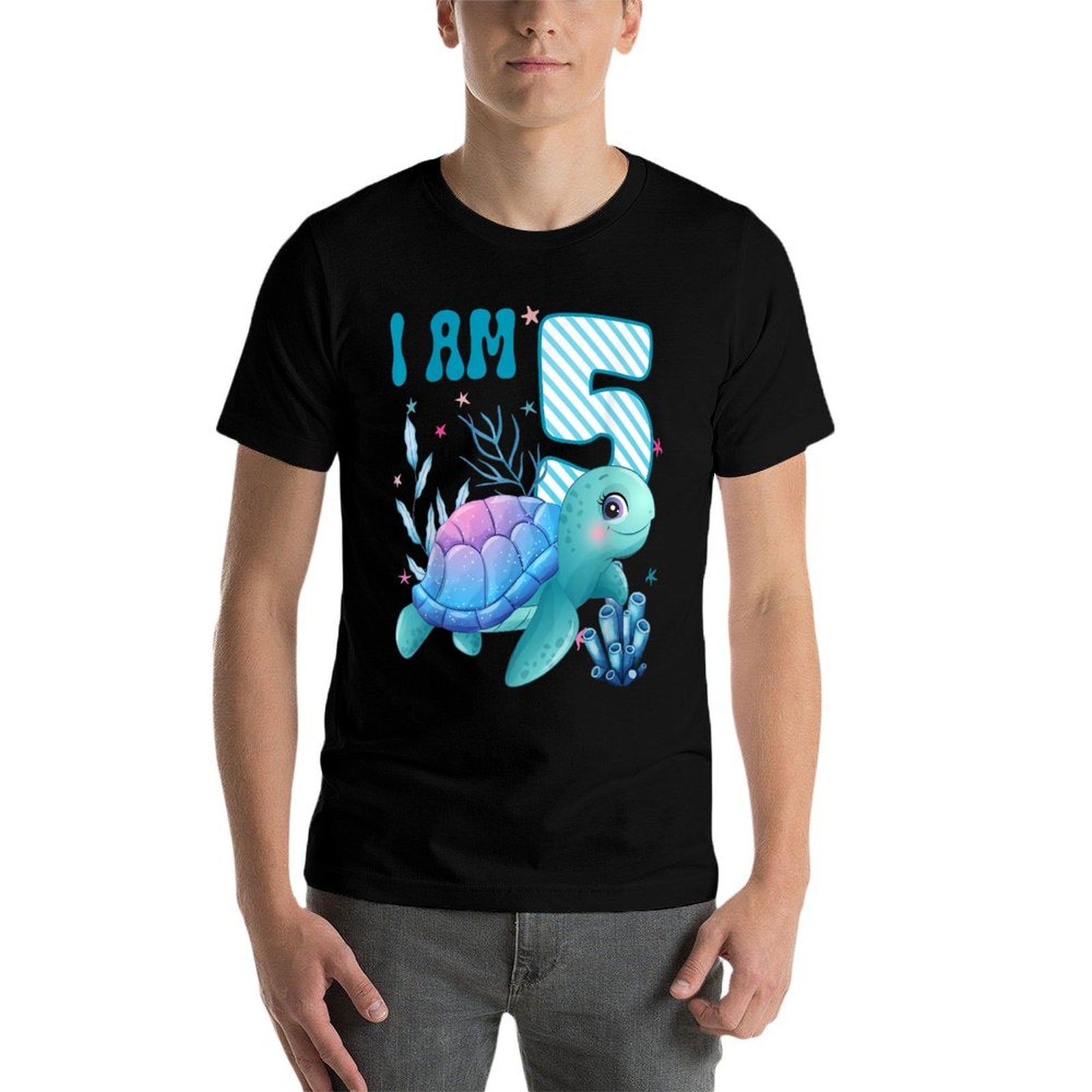 Kids I Am 5 Years Old 5th Birthday Sea Turtles Boys Girls  Stretchy T-Shirt