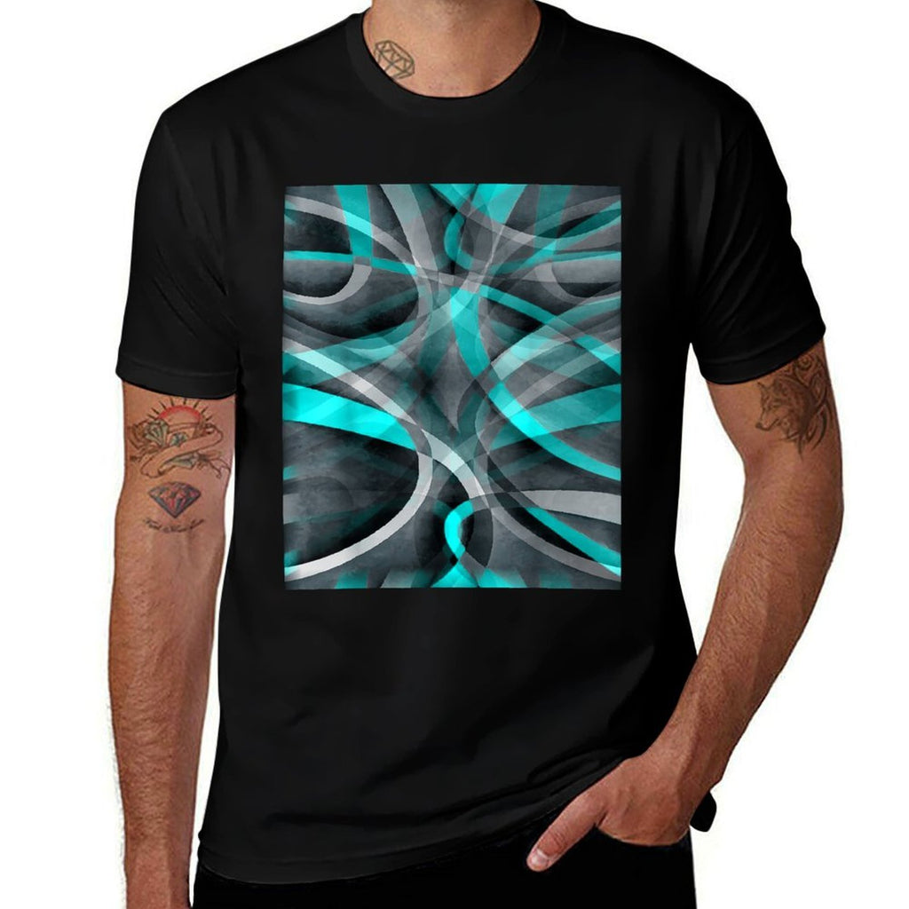 Eighties Turquoise On Grey Abstract Strip Pattern  Graphic-printed T-Shirt