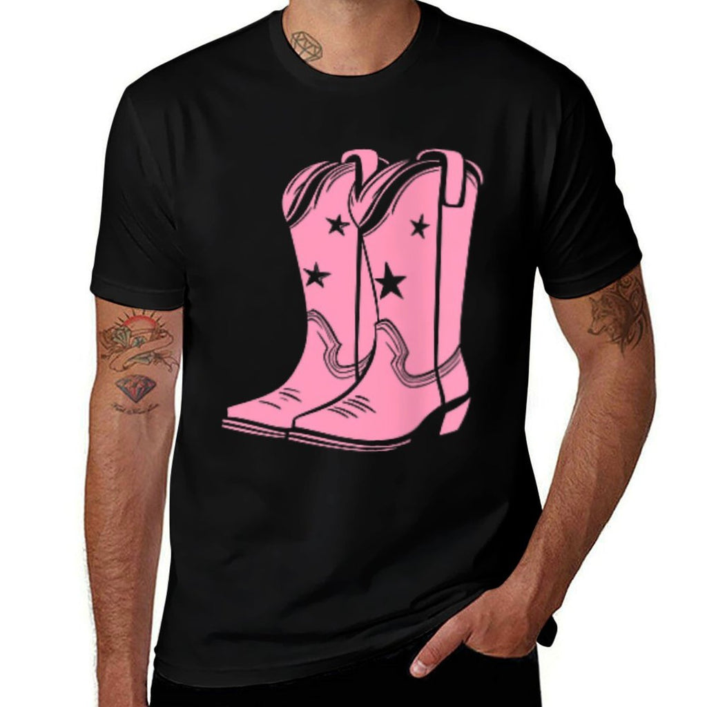 Pink Cowboy Boots Cowgirl Boho Style Western  Breathable T-Shirt