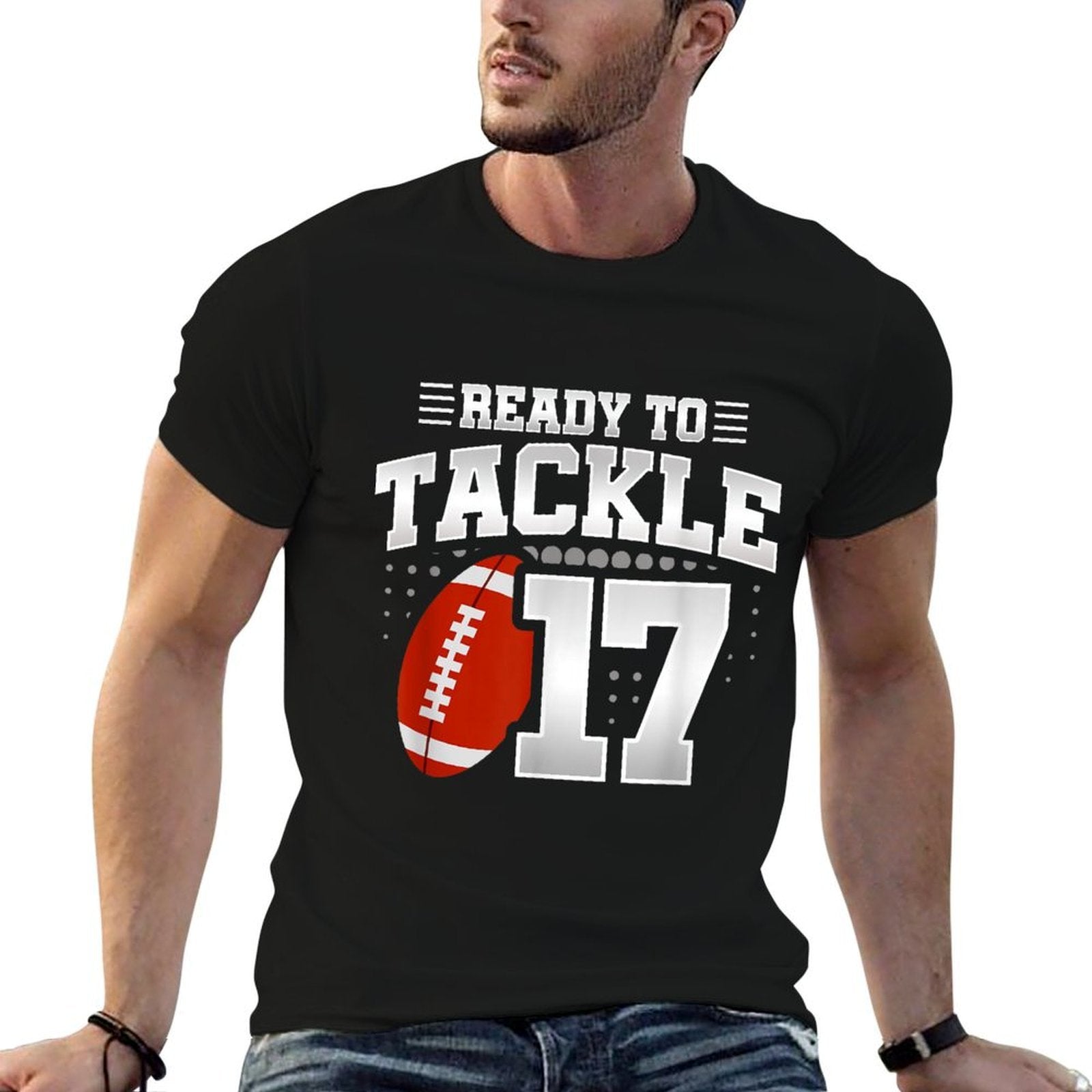 17th Birthday - Football Birthday Party - 17th Birthday  Heathered Texture T-Shirt