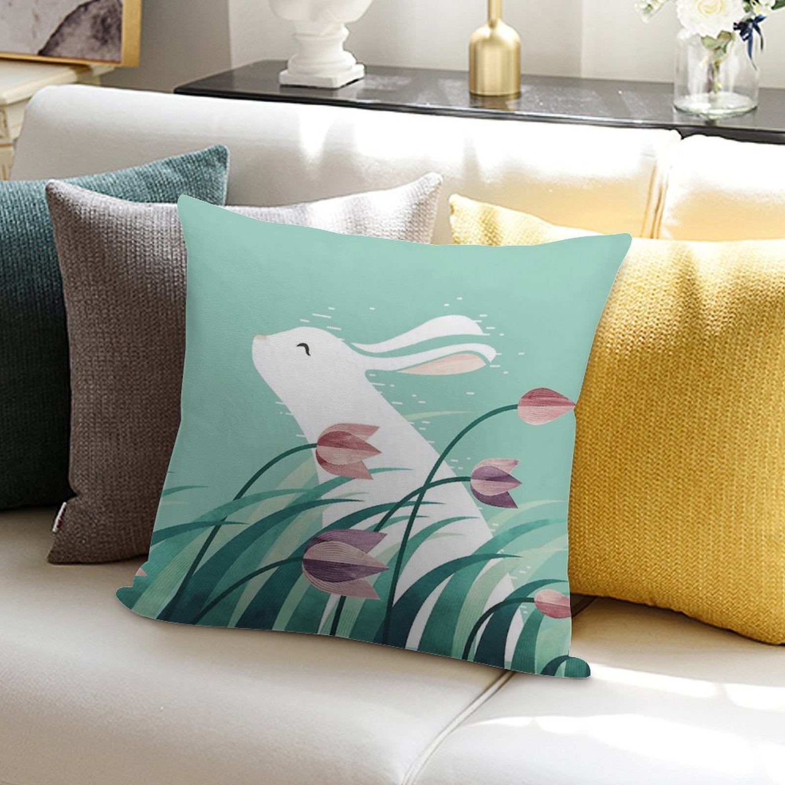 Rabbit, Resting Soft Shrink-Resistant Throw Pillow