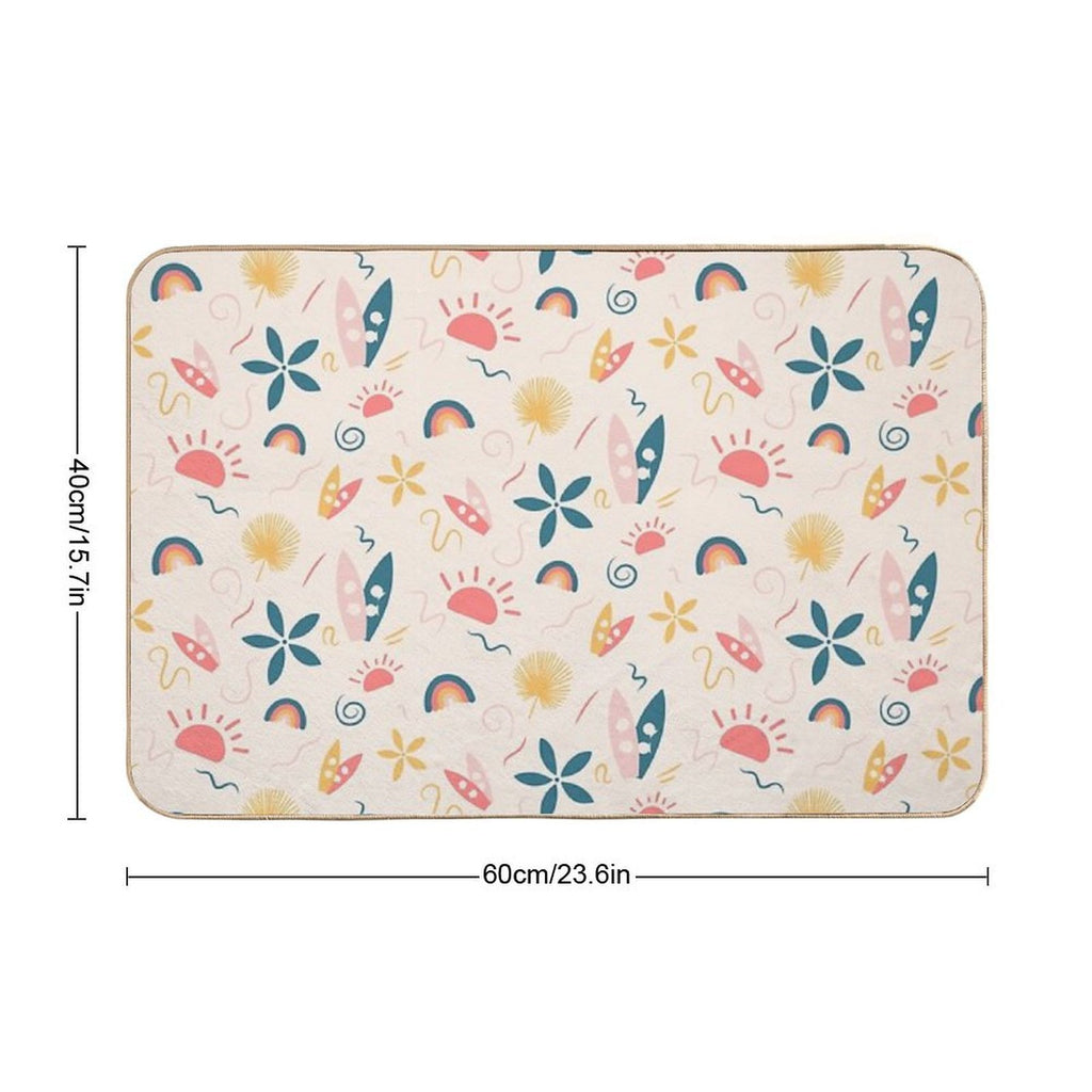 Summer Pattern - Surf, Sun And Rainbow!  Stain-Proof Bath Mat