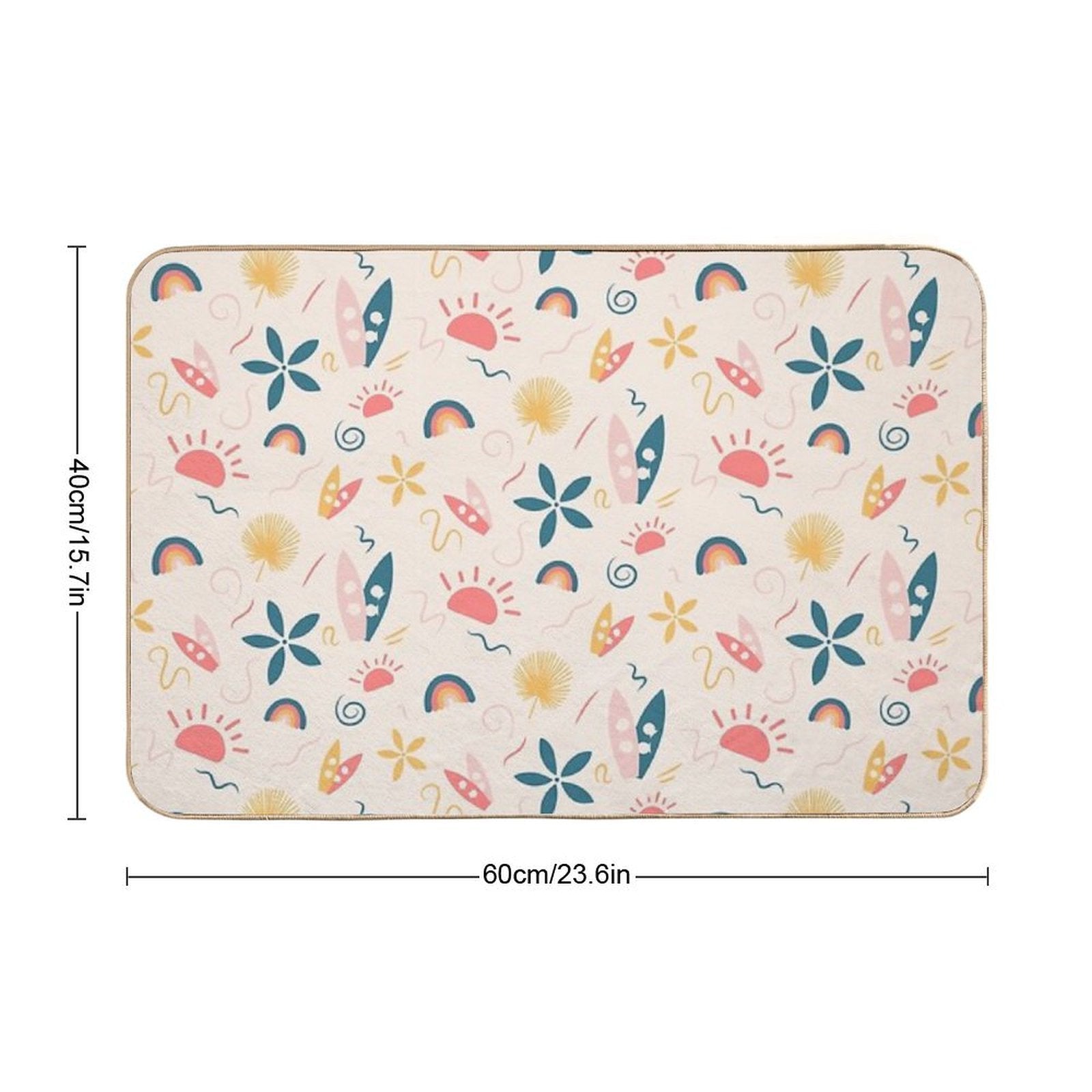 Summer Pattern - Surf, Sun And Rainbow!  Stain-Proof Bath Mat
