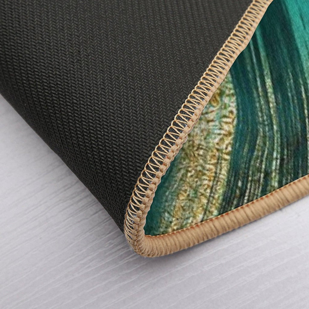 Gold Veined Green Luxury Faux Marble  Easy To Clean Bath Mat