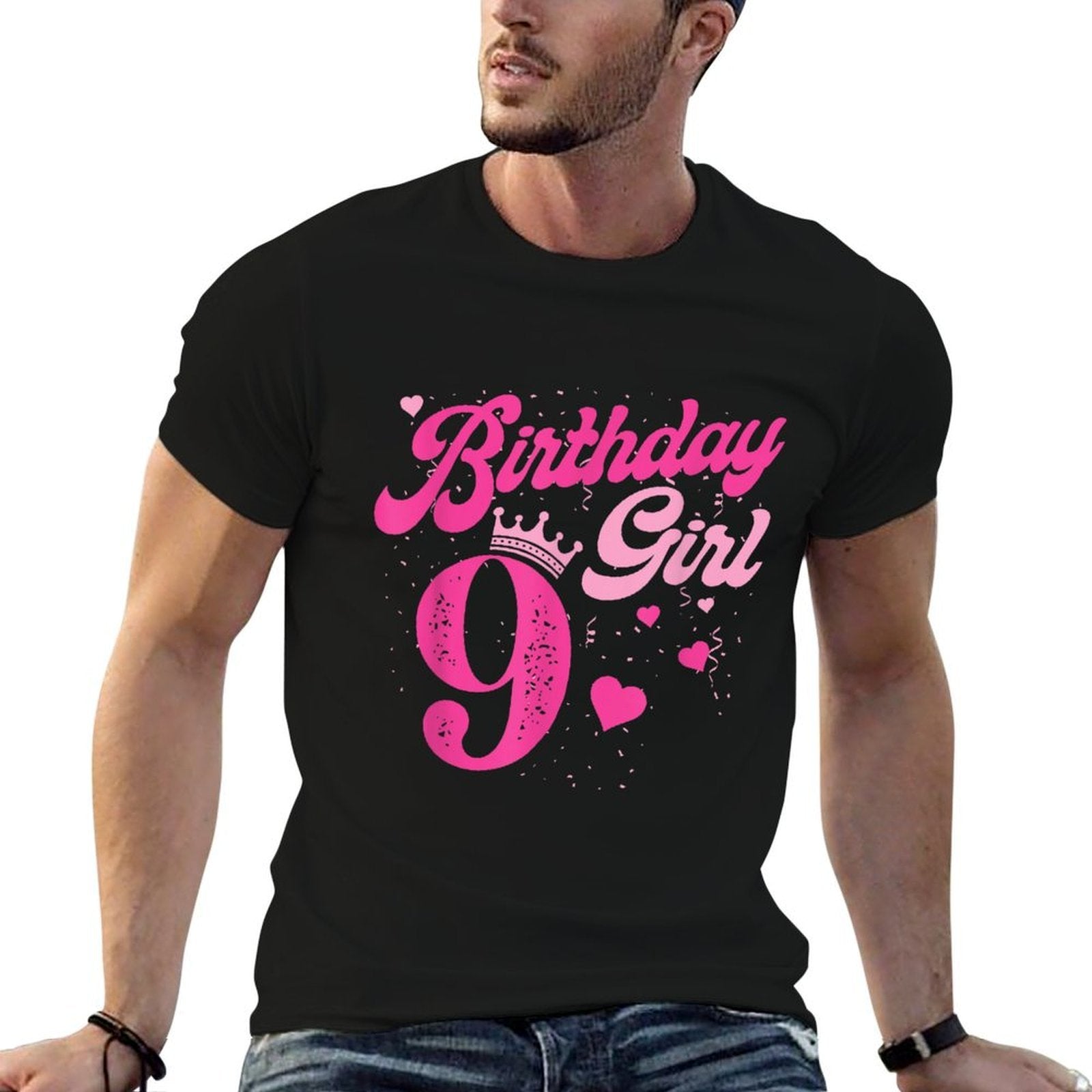9th Birthday Girl Crown 9 Years Old Bday  Trendy Pattern T-Shirt