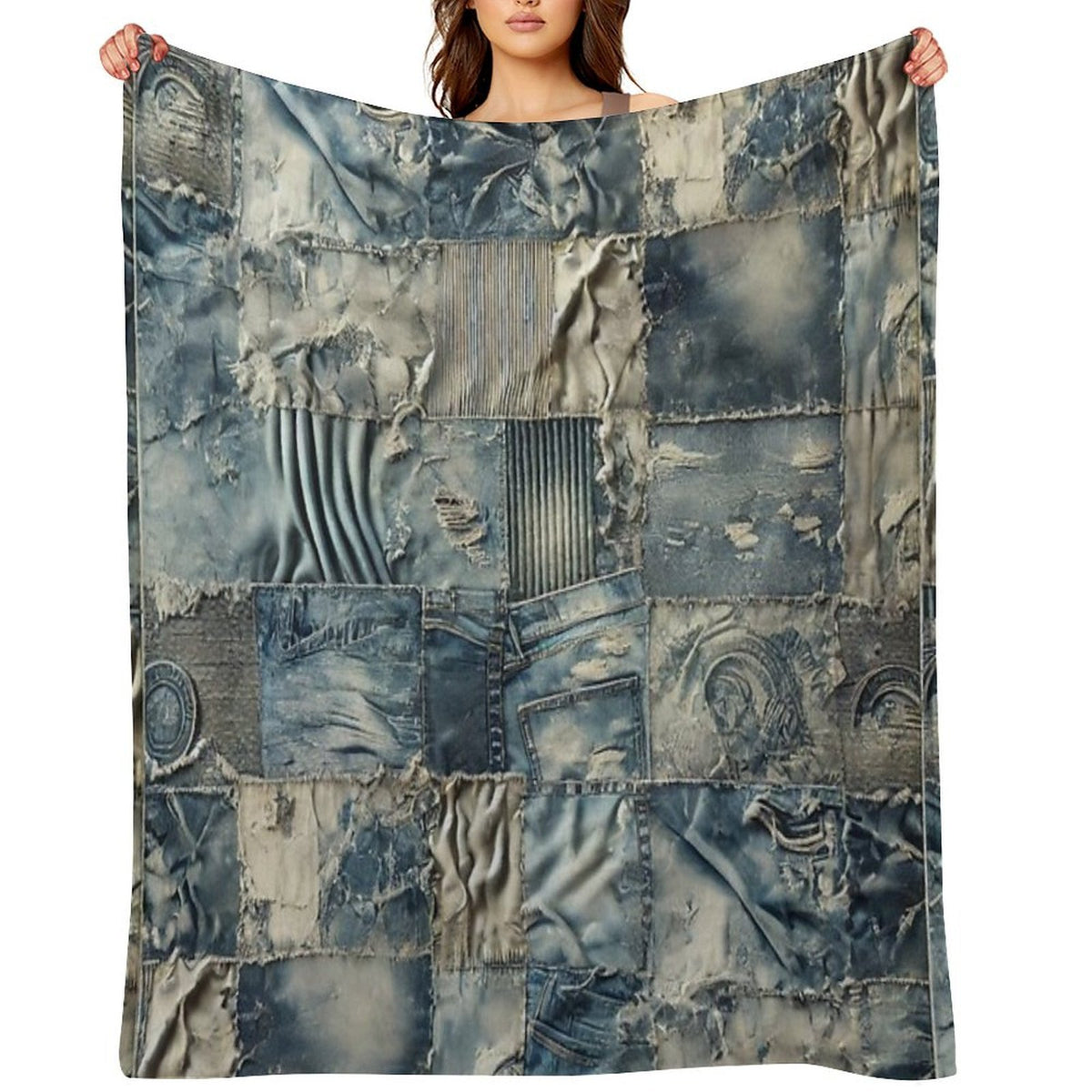 Rustic Denim Patchwork Multi-functional Throw Blanket