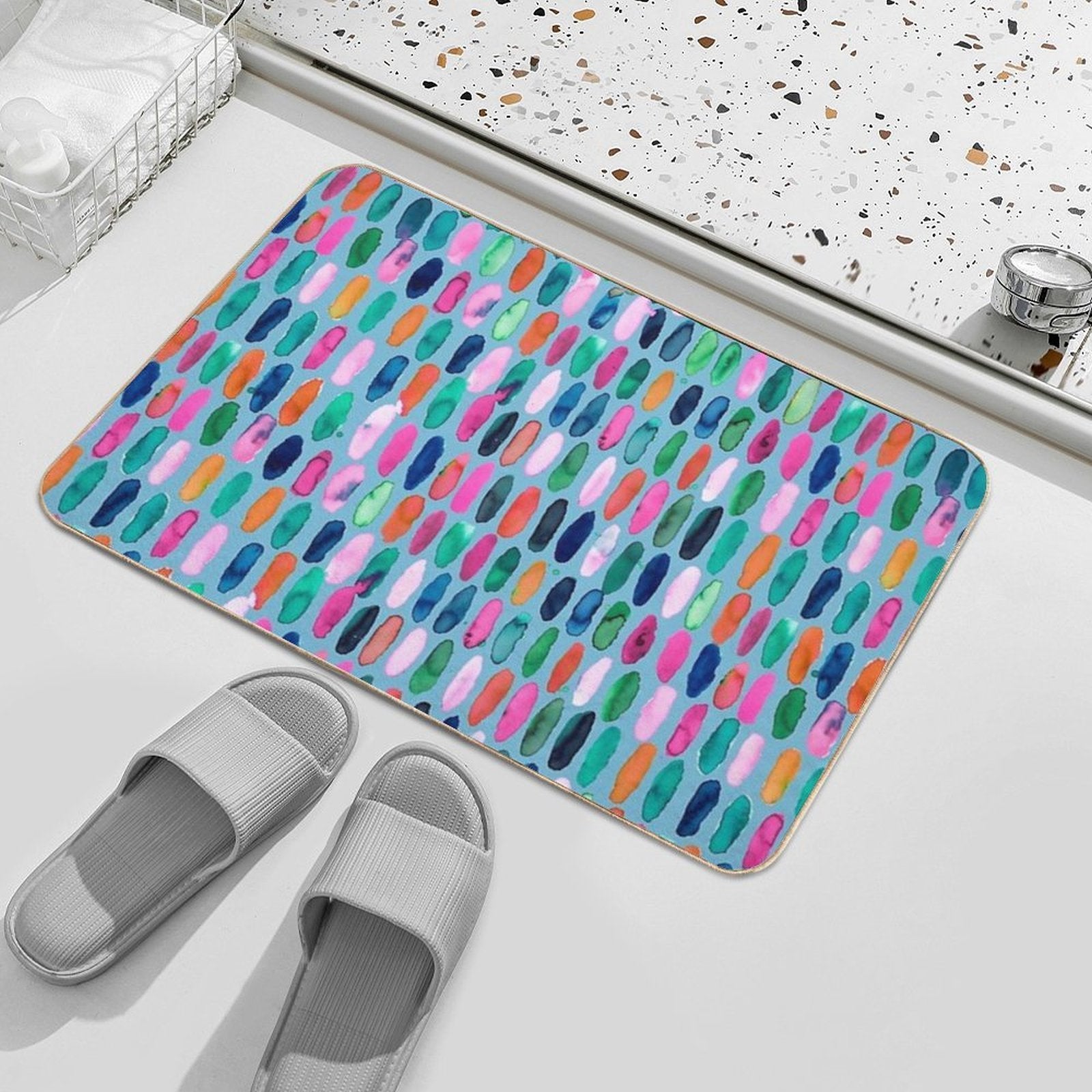 Watercolor Organic Shapes Geometric Print - Multicolor Blue Happiness Pills  Odorless Bath Mat