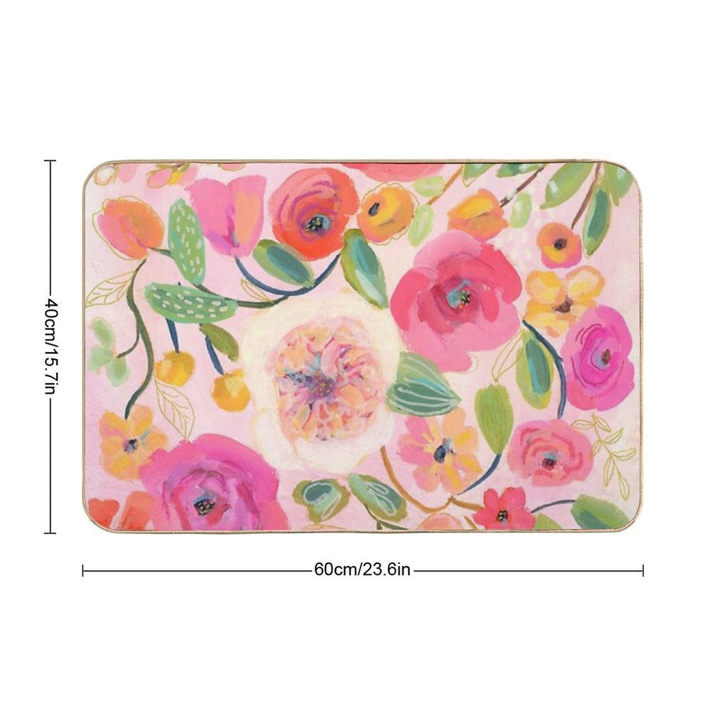 Pink Floral Art Print  Slip-Resistant Bath Mat