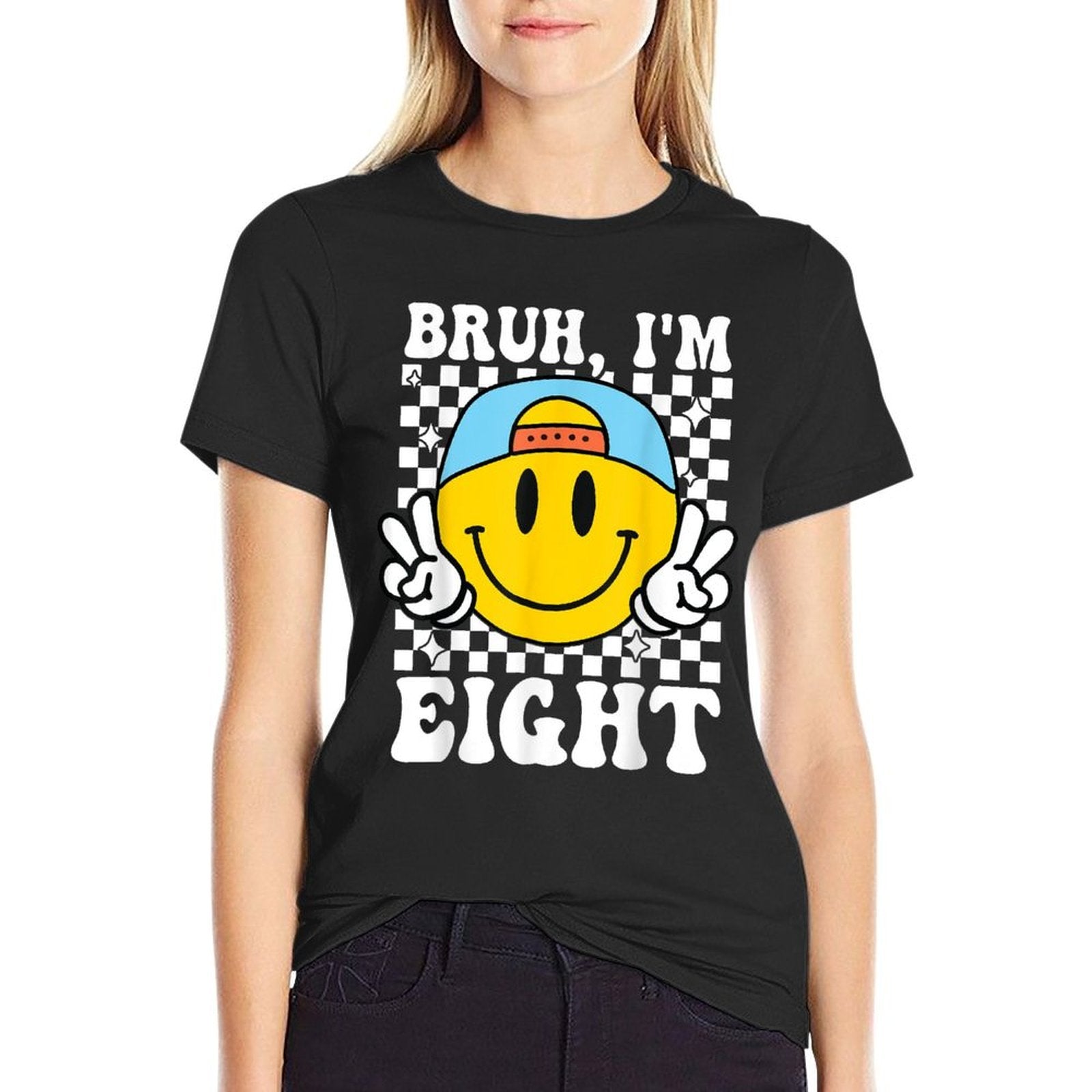 Bruh Im Eight 8 8th Birthday Groovy Boys Girls 8 Years Old  Cotton T-Shirt