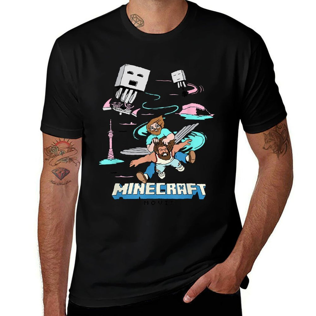A Minecraft Movie Steve And Garret Escape Using Elytras  High-quality Stitching T-Shirt