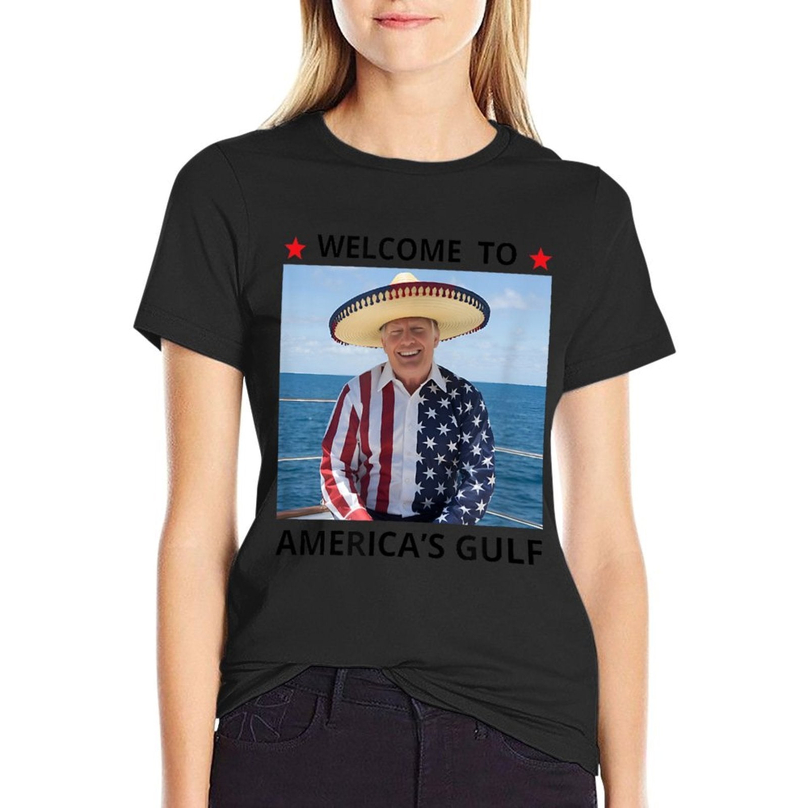 Trump America's Gulf Mexico President Trump Sombrero  Rolled Sleeves T-Shirt