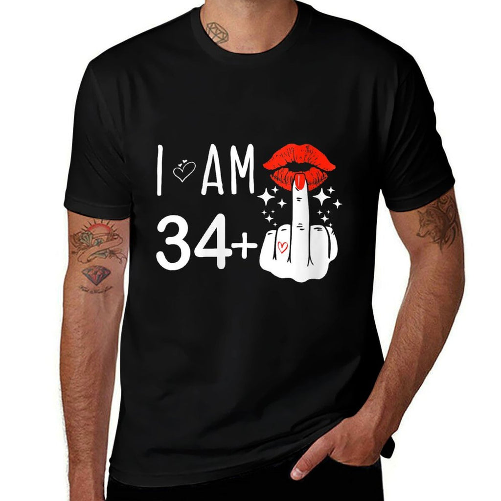 Womens I Am 34 Plus 1 Middle Finger 35th Birthday Funny  Easy-care T-Shirt