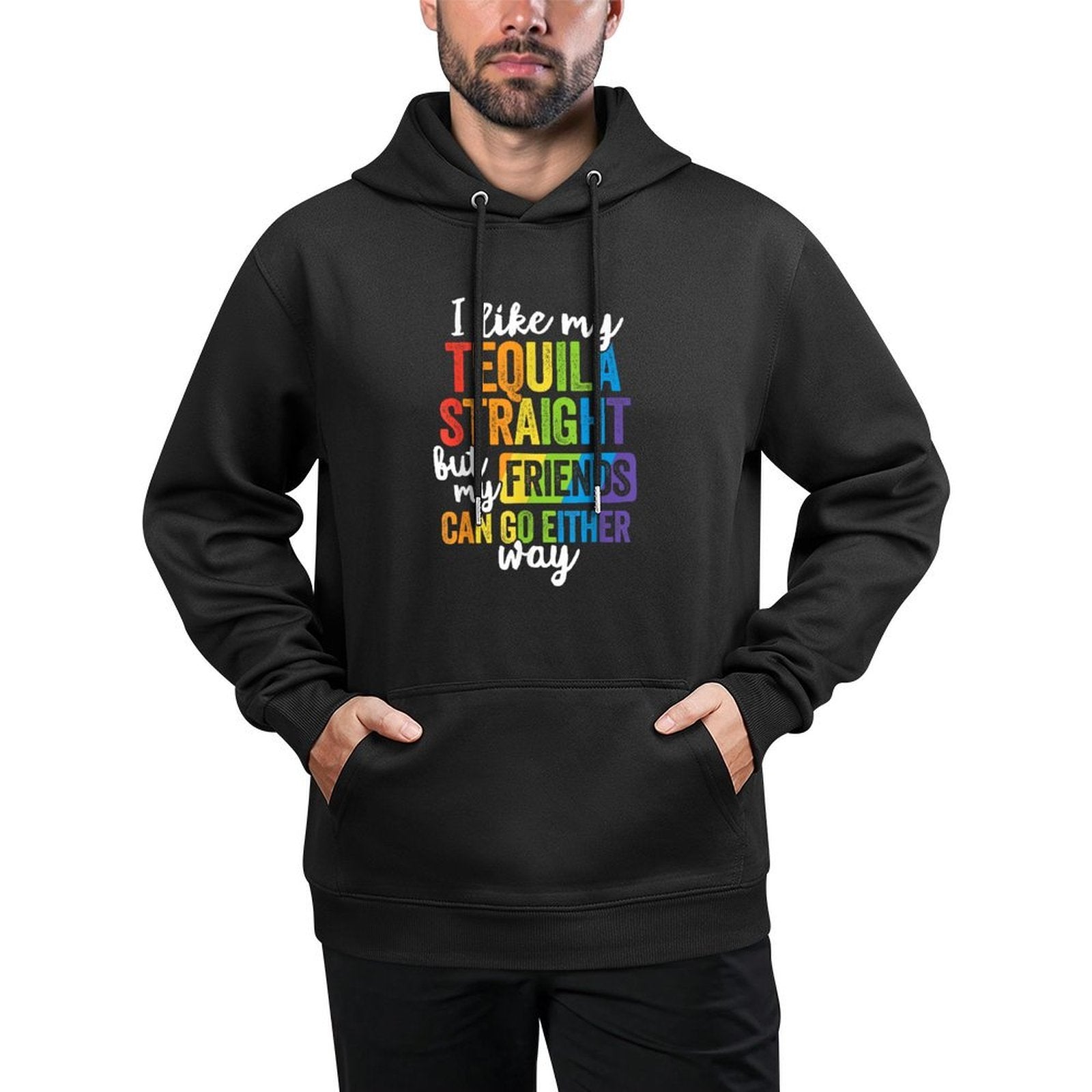 Funny LGBT Ally Gift Tequila Straight Friends Go Either Way Layering Staple Hoodie