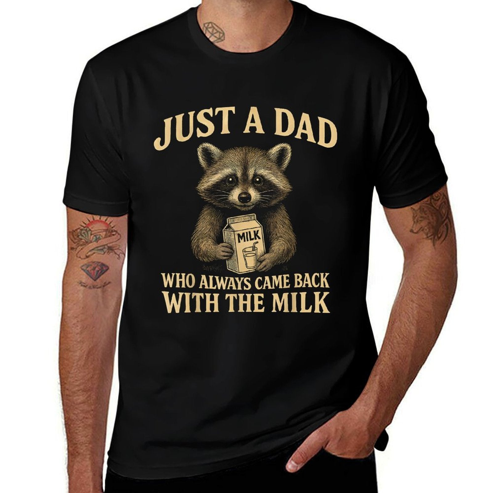 Just A Dad Who Always Came Back With The Milk Fathers Day  Rolled Sleeves T-Shirt