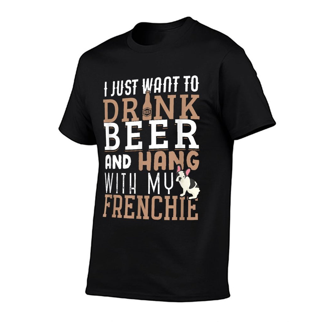 Frenchie Dad French Bulldog Lovers & Beer  Oversized Silhouette T-Shirt