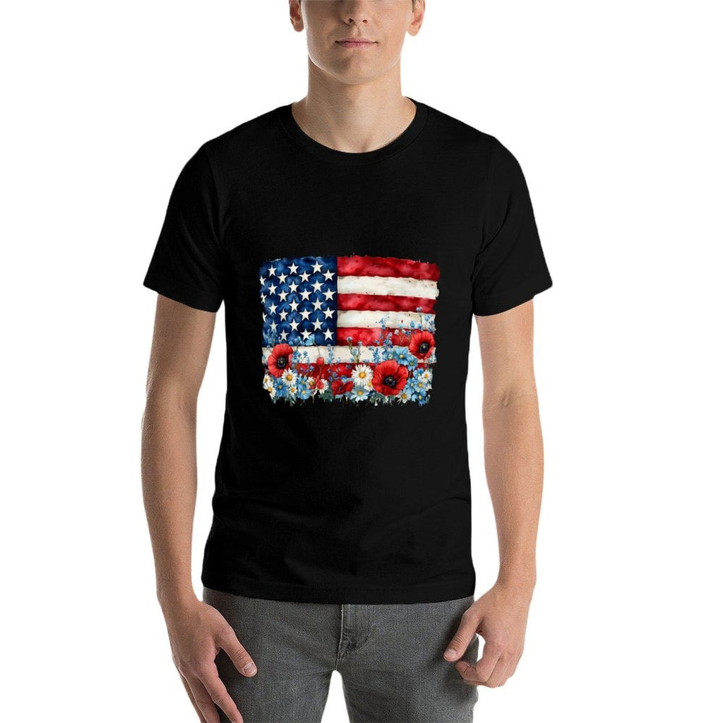 Retro Flower American Women 4th Of July Patriotic  Vintage-inspired T-Shirt