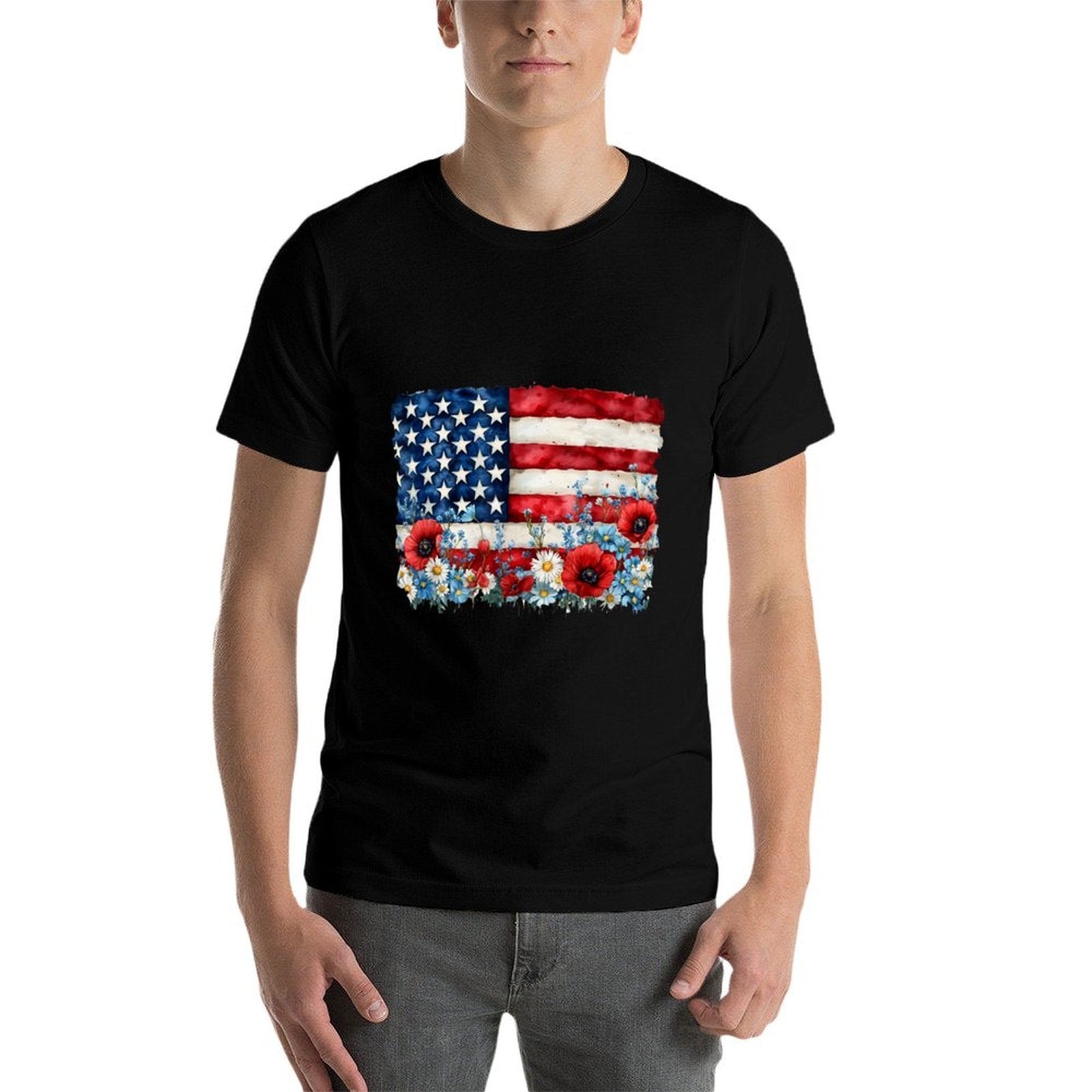 Retro Flower American Women 4th Of July Patriotic  Vintage-inspired T-Shirt