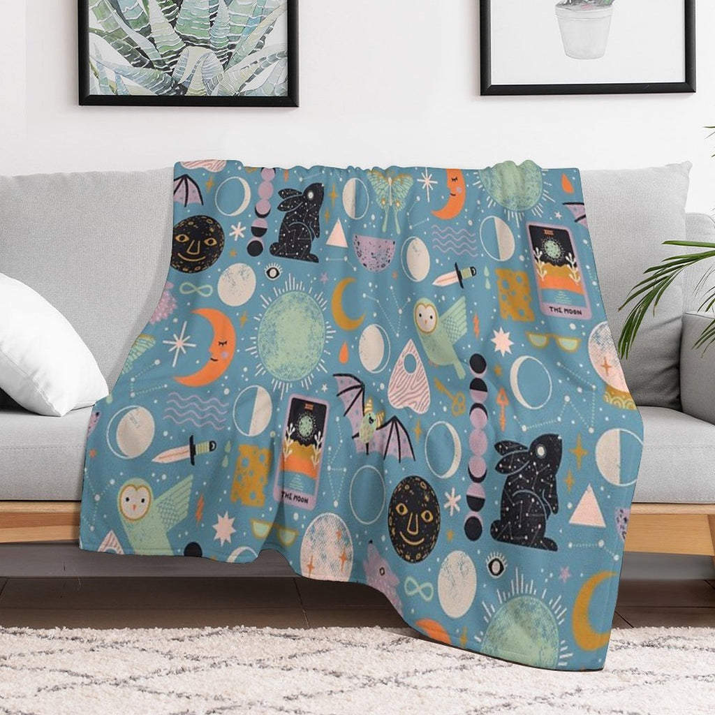 Lunar Pattern Blue Moon Wrinkle-free Throw Blanket
