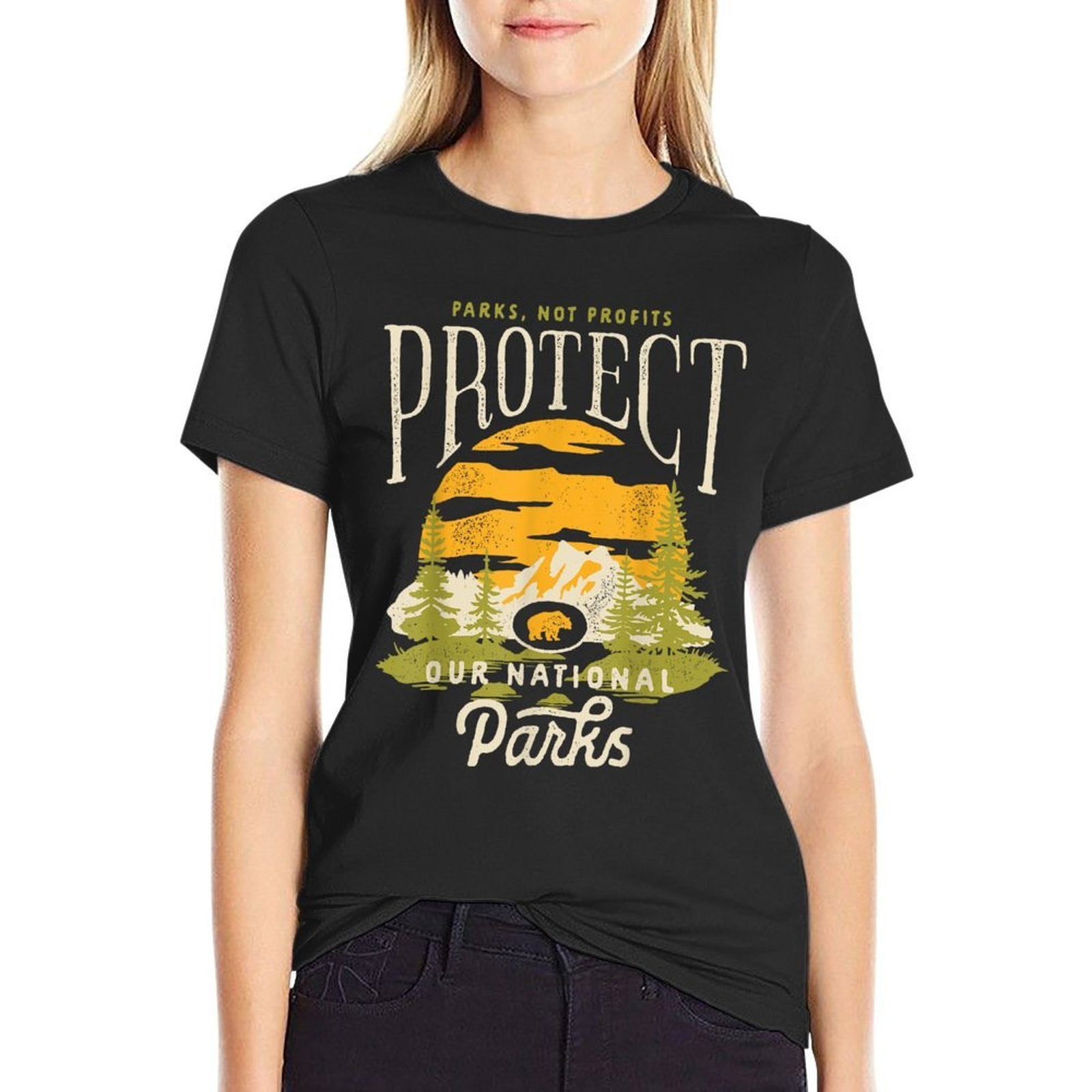 Protect Our National Parks Not Profit Bear Resist Retro  Graphic-printed T-Shirt
