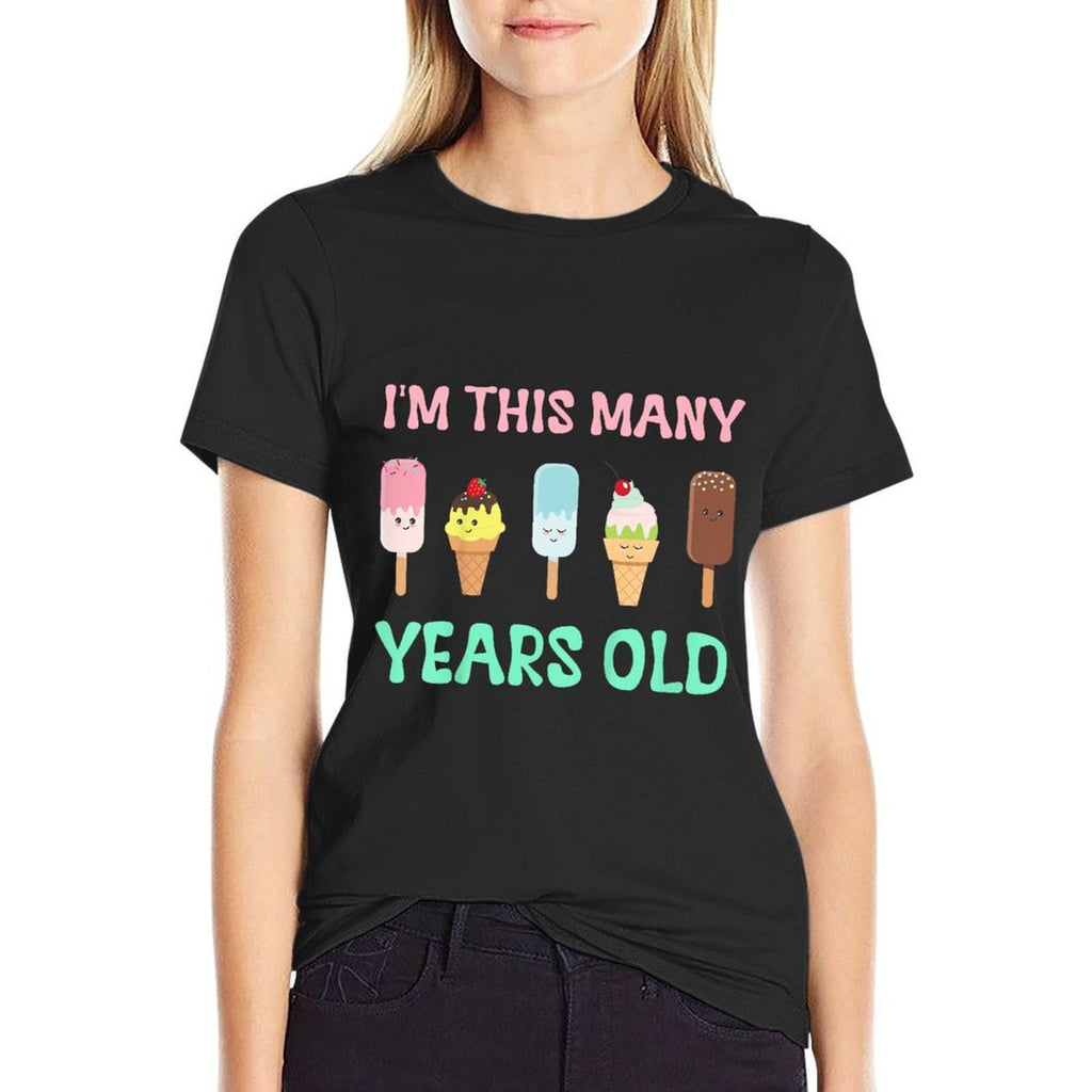 Kids Toddler Girl 5th Birthday Ice Cream Outfit 5 Yrs Old Boy  Lightweight T-Shirt