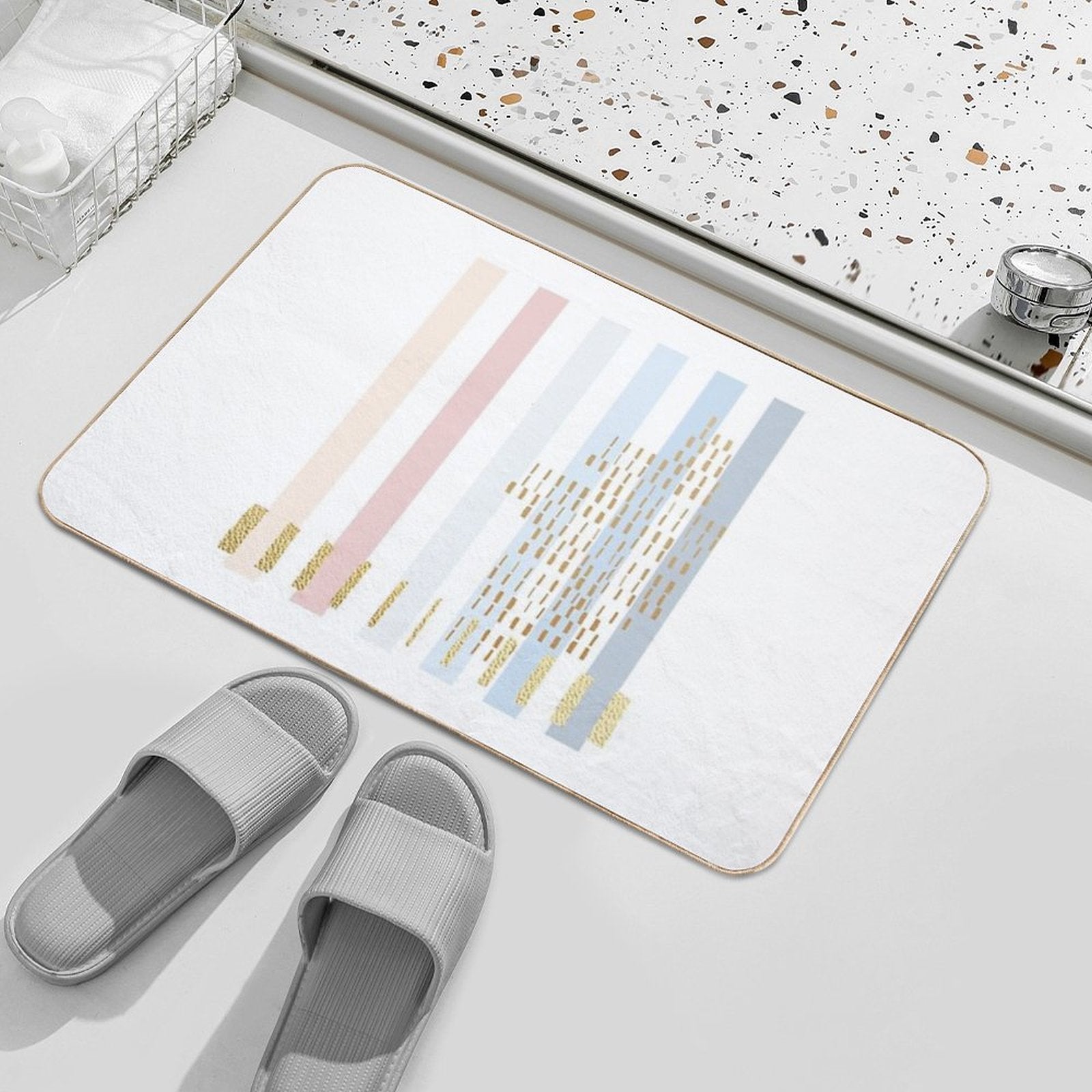 Pastel Stripe with Faded Gold  Rapid-Drying Bath Mat