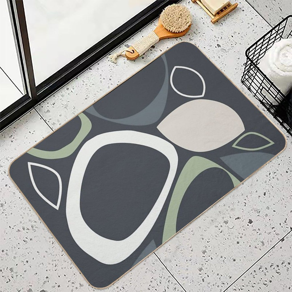 Mid Century Modern Abstract 8 Charcoal, Sage Green, Beige  Odorless Bath Mat