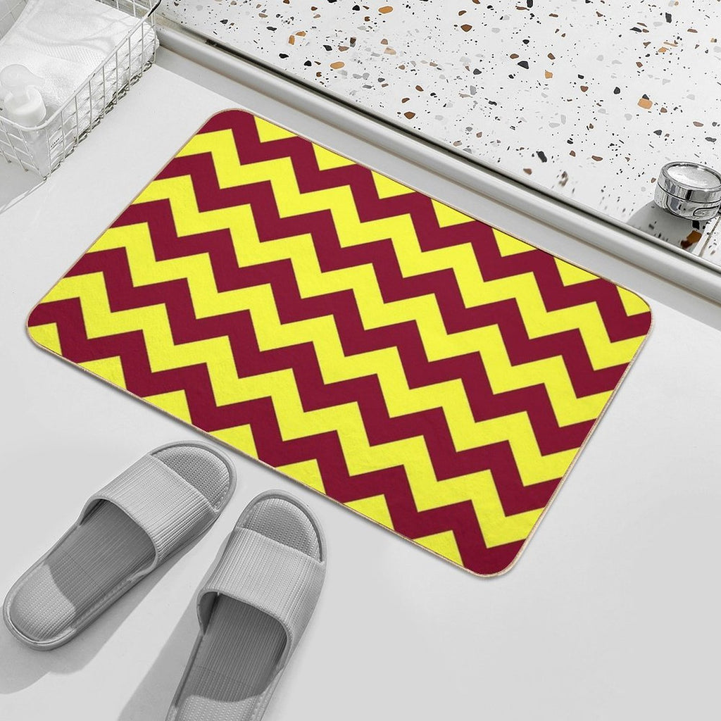 Electric Yellow And Burgundy Red Horizontal Zigzags  Repositionable Bath Mat