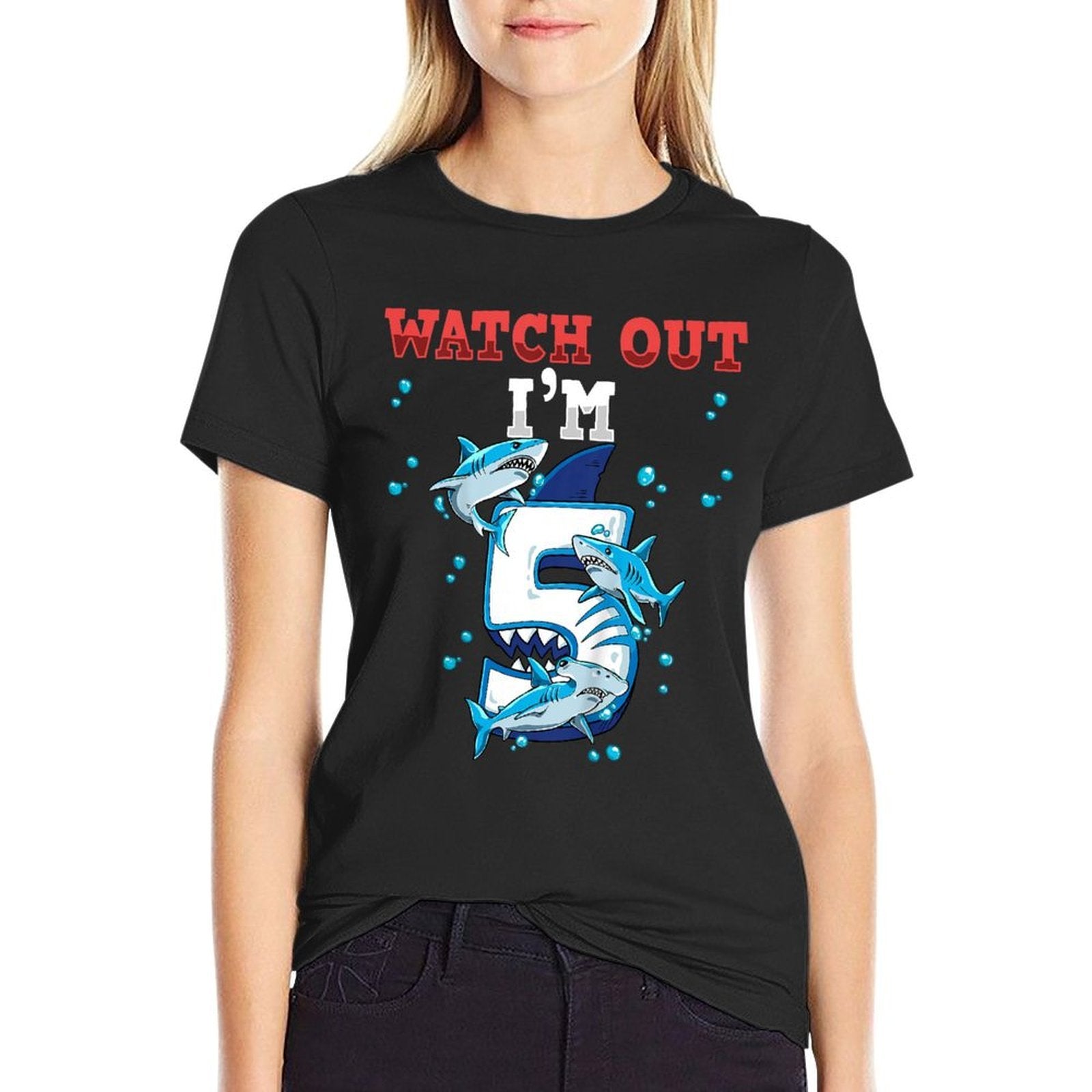 Shark 5th Birthday  Moisture-wicking T-Shirt