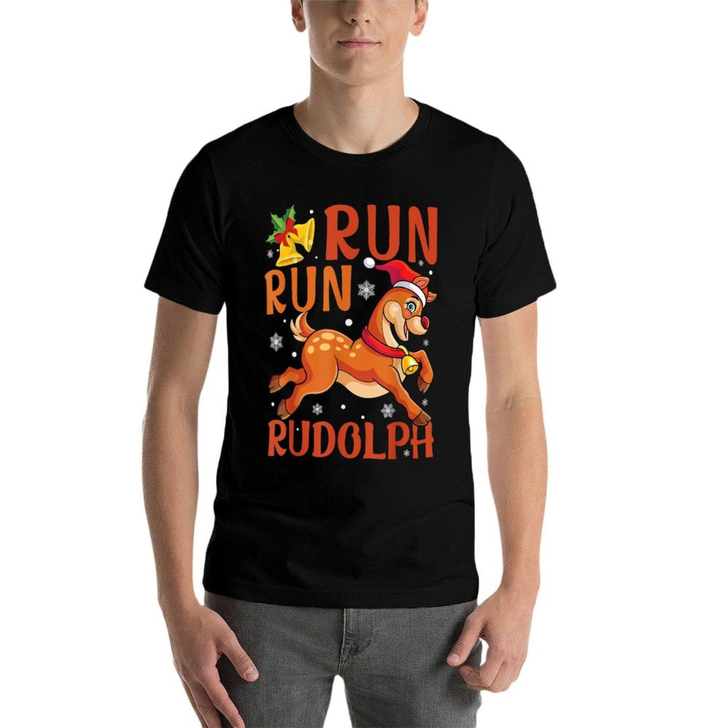 Run Run Rudolph Christmas 5K 10K Holiday Team Running  Wrinkle-resistant T-Shirt