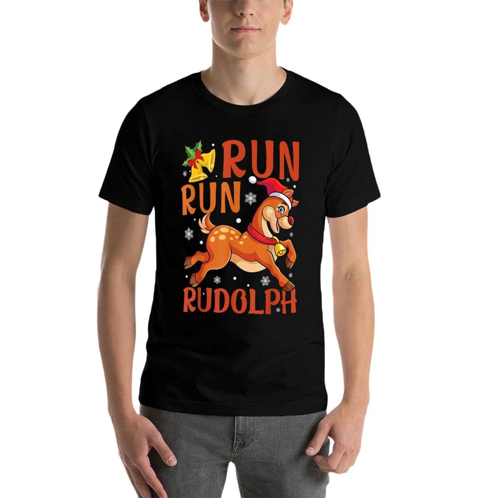 Run Run Rudolph Christmas 5K 10K Holiday Team Running  Wrinkle-resistant T-Shirt