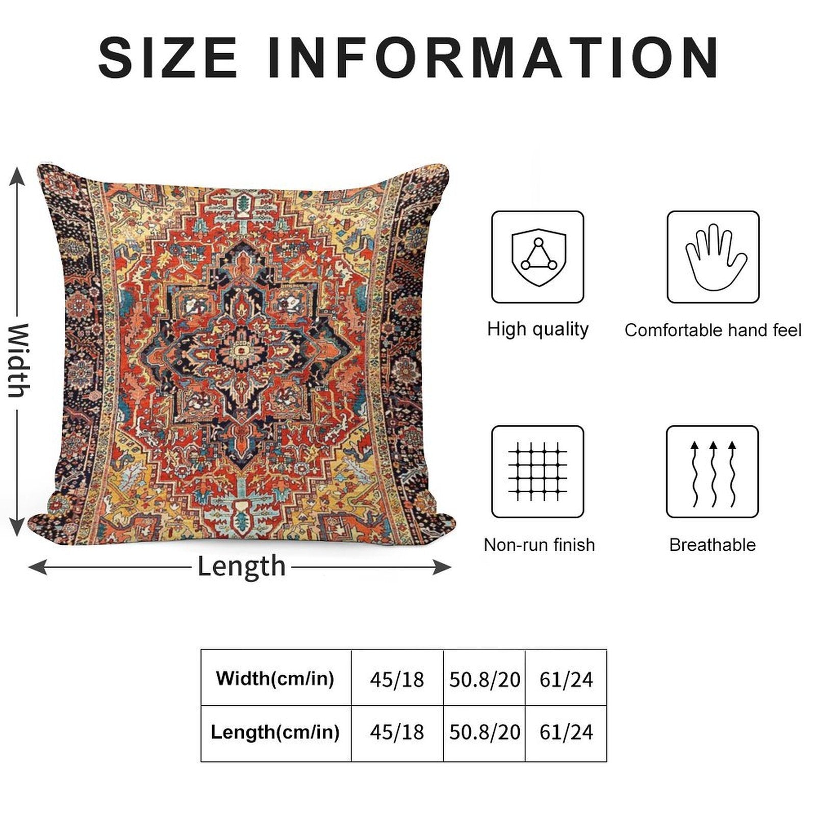 Heriz Persian Carpet Print Soft Ultra-Soft Texture Throw Pillow