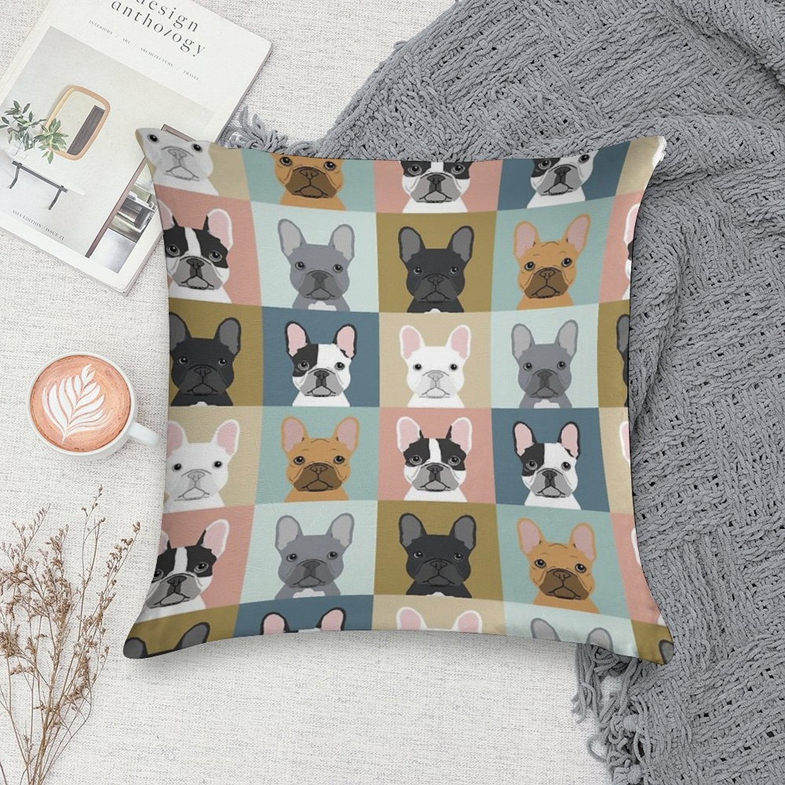 French Bulldog Portraits Pattern Dog Person Gift Love Animal Pet Puppy Frenchie Bulldog Valentines Soft Ultra-Soft Texture Throw Pillow