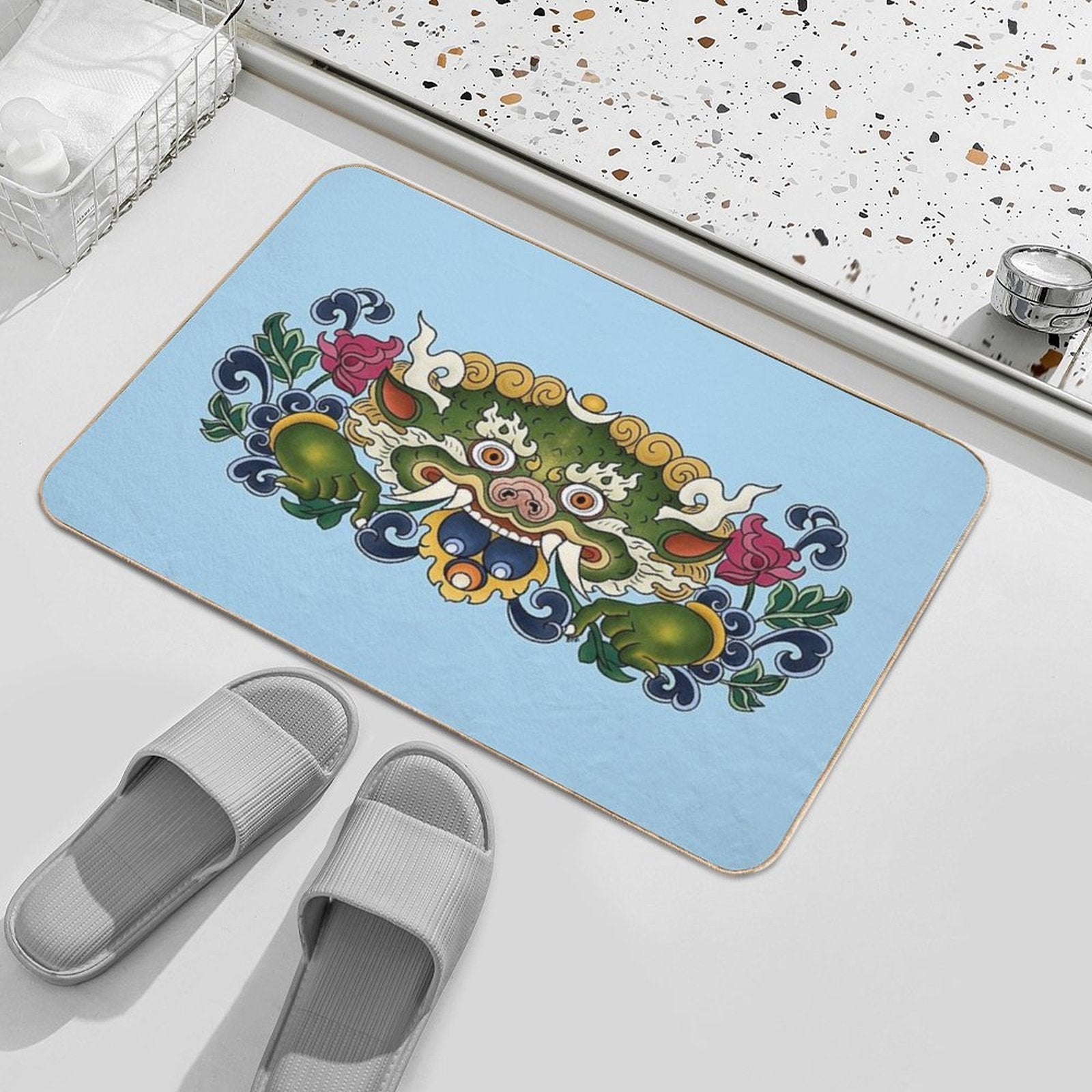 BHUTAN DRAGON-light Blue  Absorbent Bath Mat