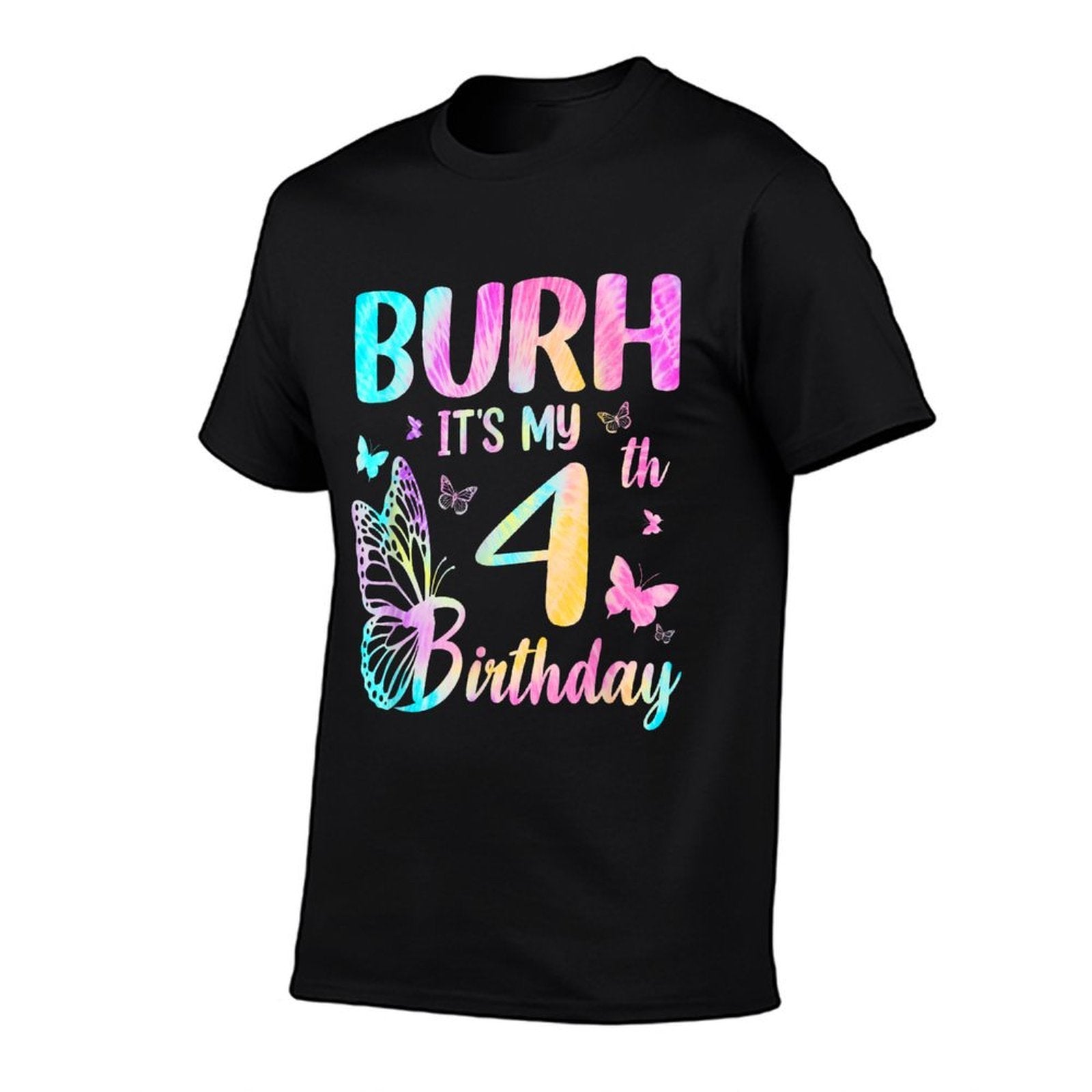 Bruh It's My 4th Birthday Butterfly Theme 4 Year Old  Ribbed Collar T-Shirt