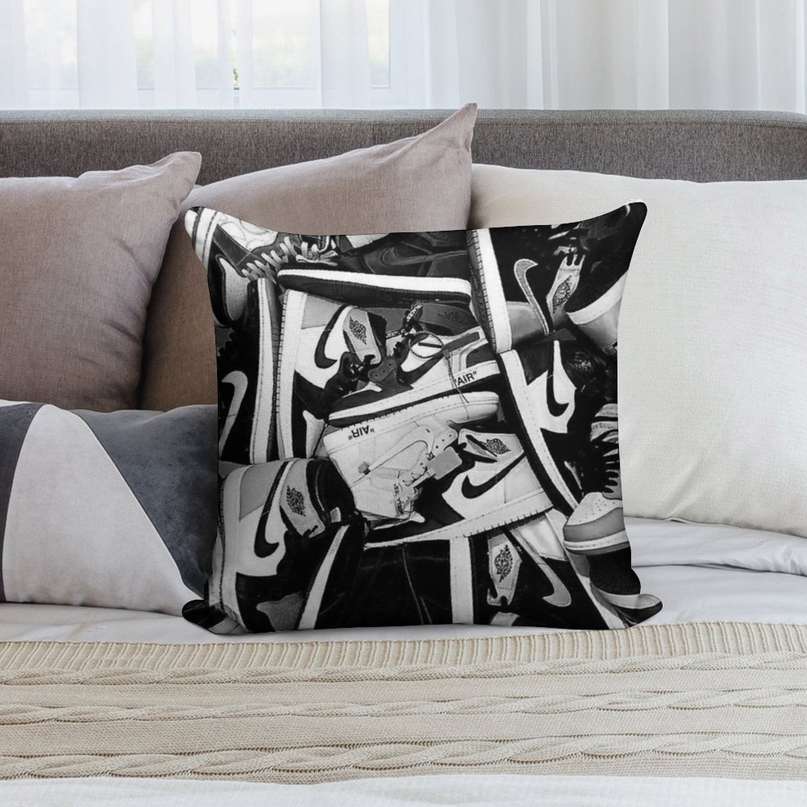 Vintage Nike Retro 1 Sneaker Design - Retro Style Art Print Soft Gift Ready Throw Pillow