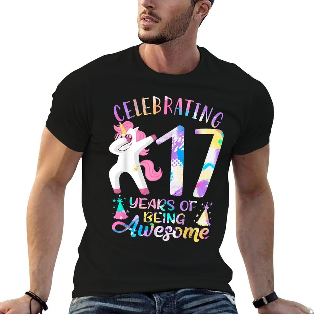 Celebrating 17 Years of Being Awesome Unicorn 17th Birthday  Ribbed Collar T-Shirt