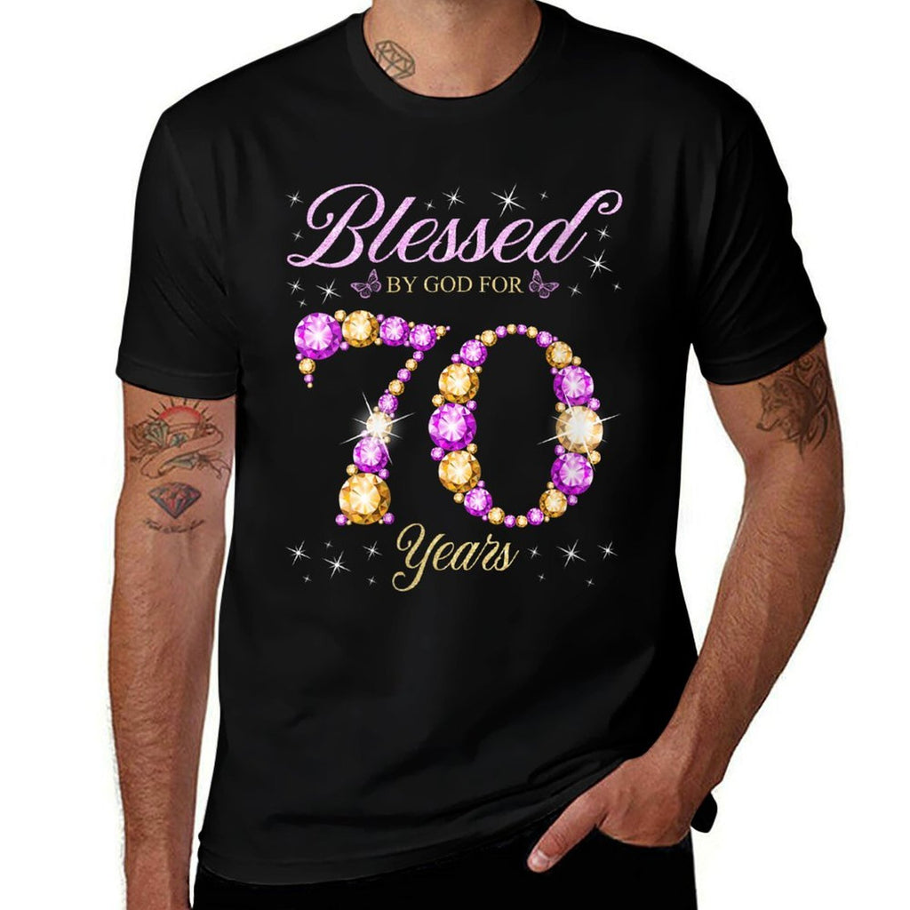 Womens Blessed By God For 70 Years Old 70th Birthday B-Day Party  Eco-friendly Material T-Shirt