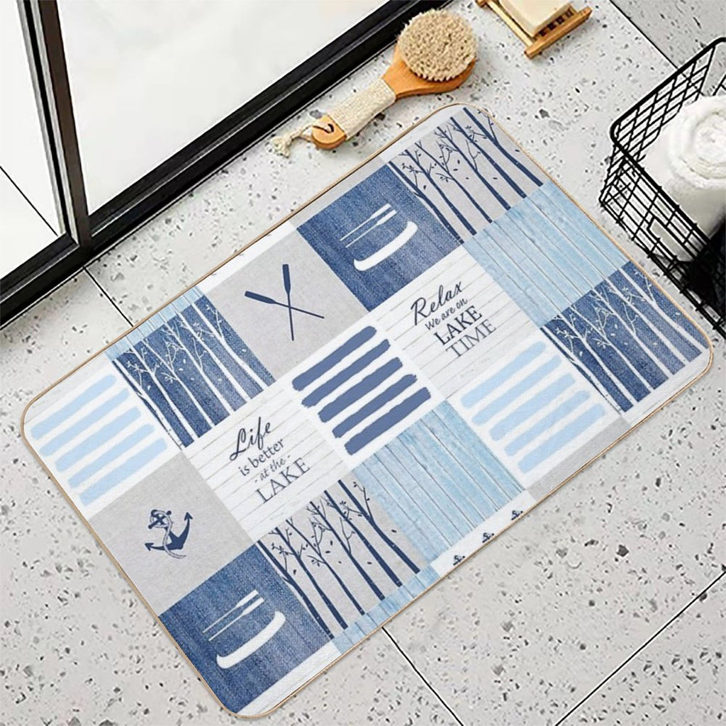 Life Is Better at The Lake Patchwork  Easy To Clean Bath Mat