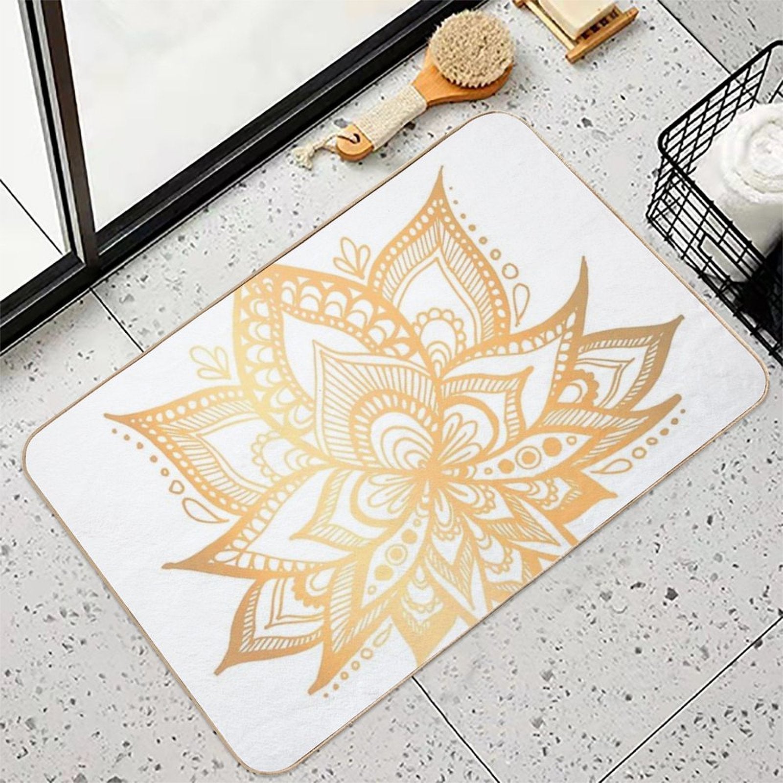 Gold Lotus Flower  Easy To Clean Bath Mat