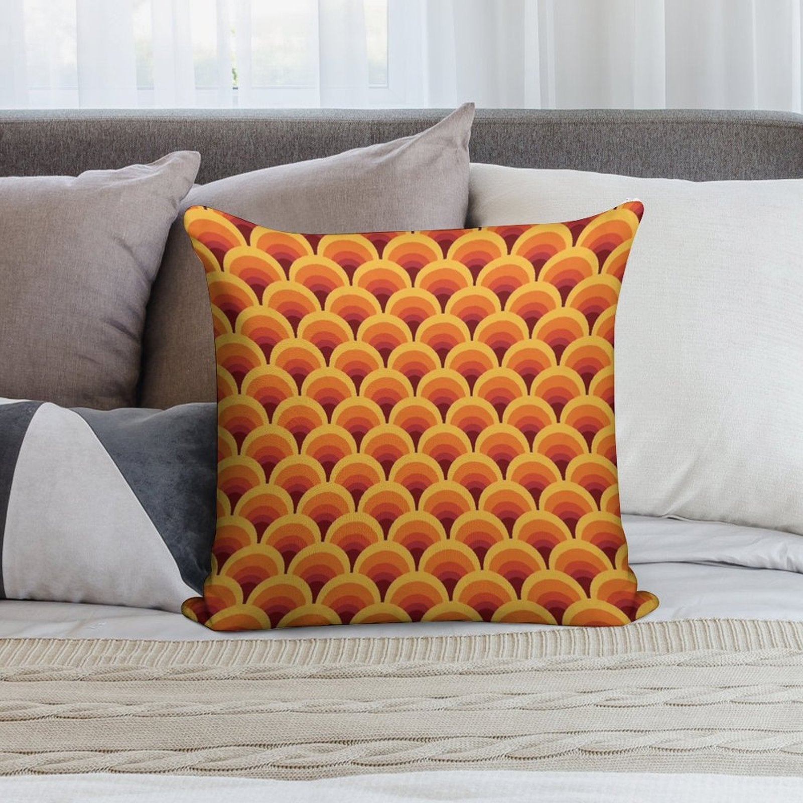Orange Wave Gradient Retro Pattern Soft Anti-Pilling Throw Pillow