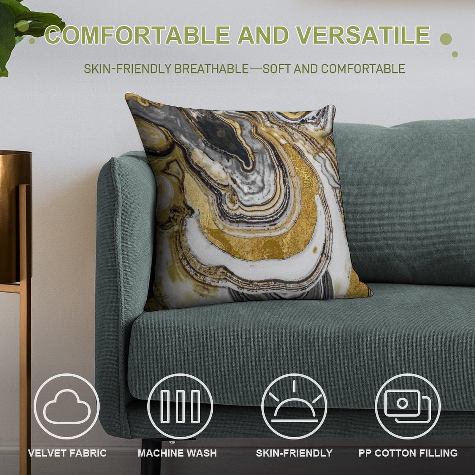 Stone Prose Gold Geode Soft Shrink-Resistant Throw Pillow