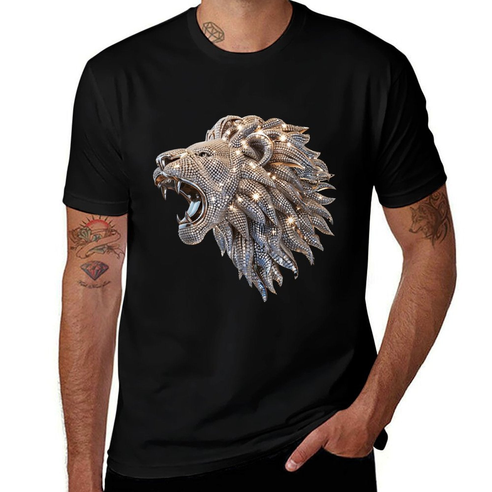 3D Lion Abstract Art Diamonds Roaring King of The Jungle  Breathable T-Shirt