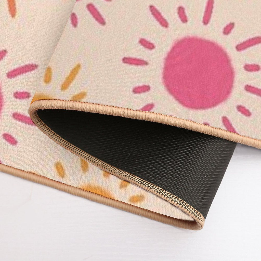 Groovy Retro Sun Pattern - Tan Orange Pink Palette  Easy Maintenance Bath Mat